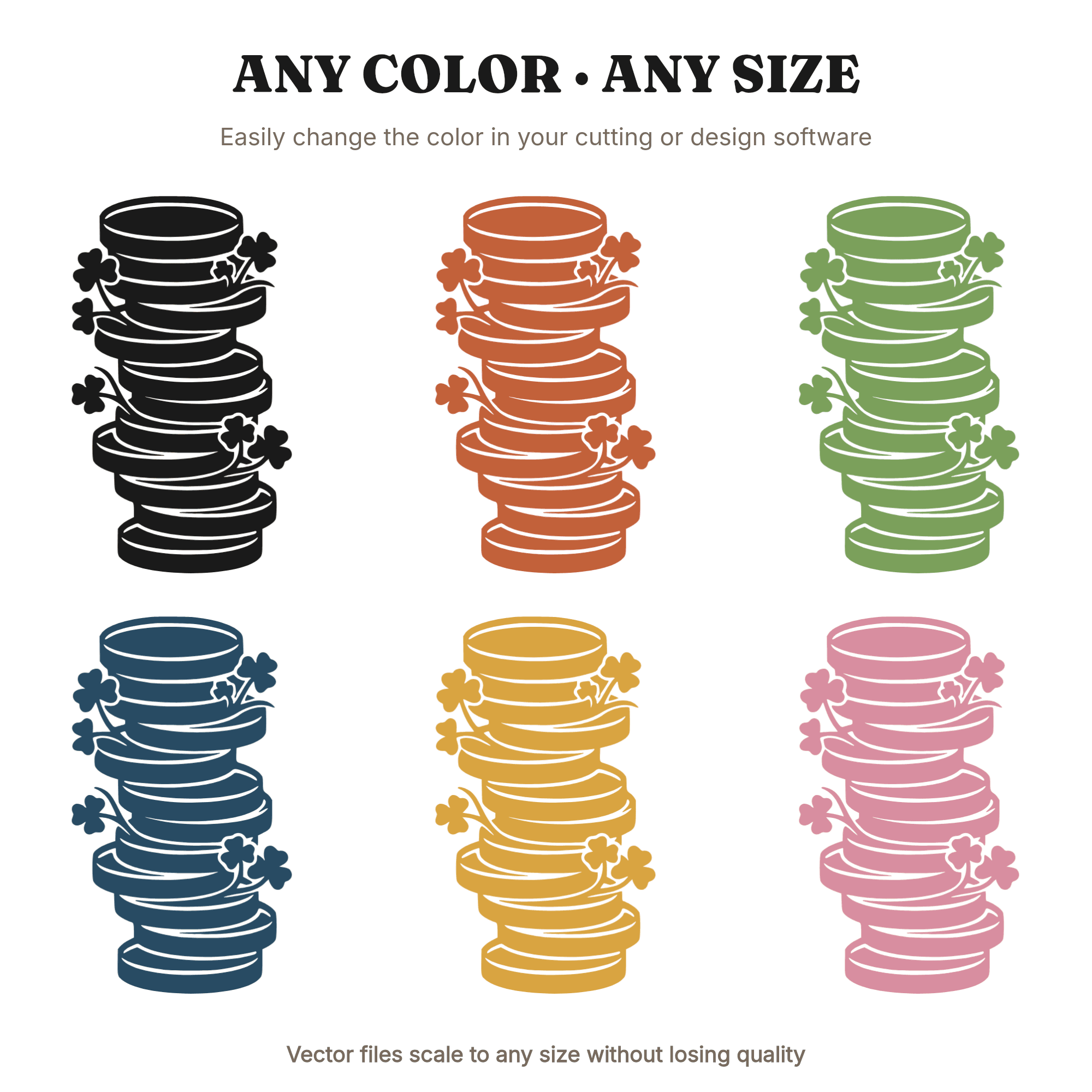 St Patrick's Day Lucky Coin Tower SVG PNG, Retro 70s Shamrock Stack Cut File, Irish Party Decor, view 2
