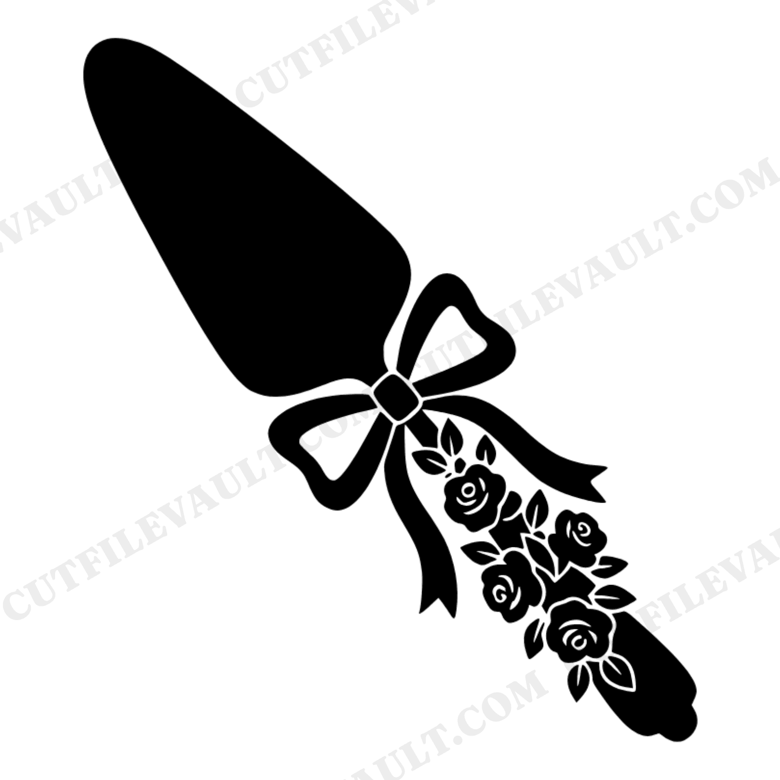 Vintage Cake Server SVG PNG, Wedding Cake Server with Ribbon Bow and Roses, Cottagecore Floral, view 1