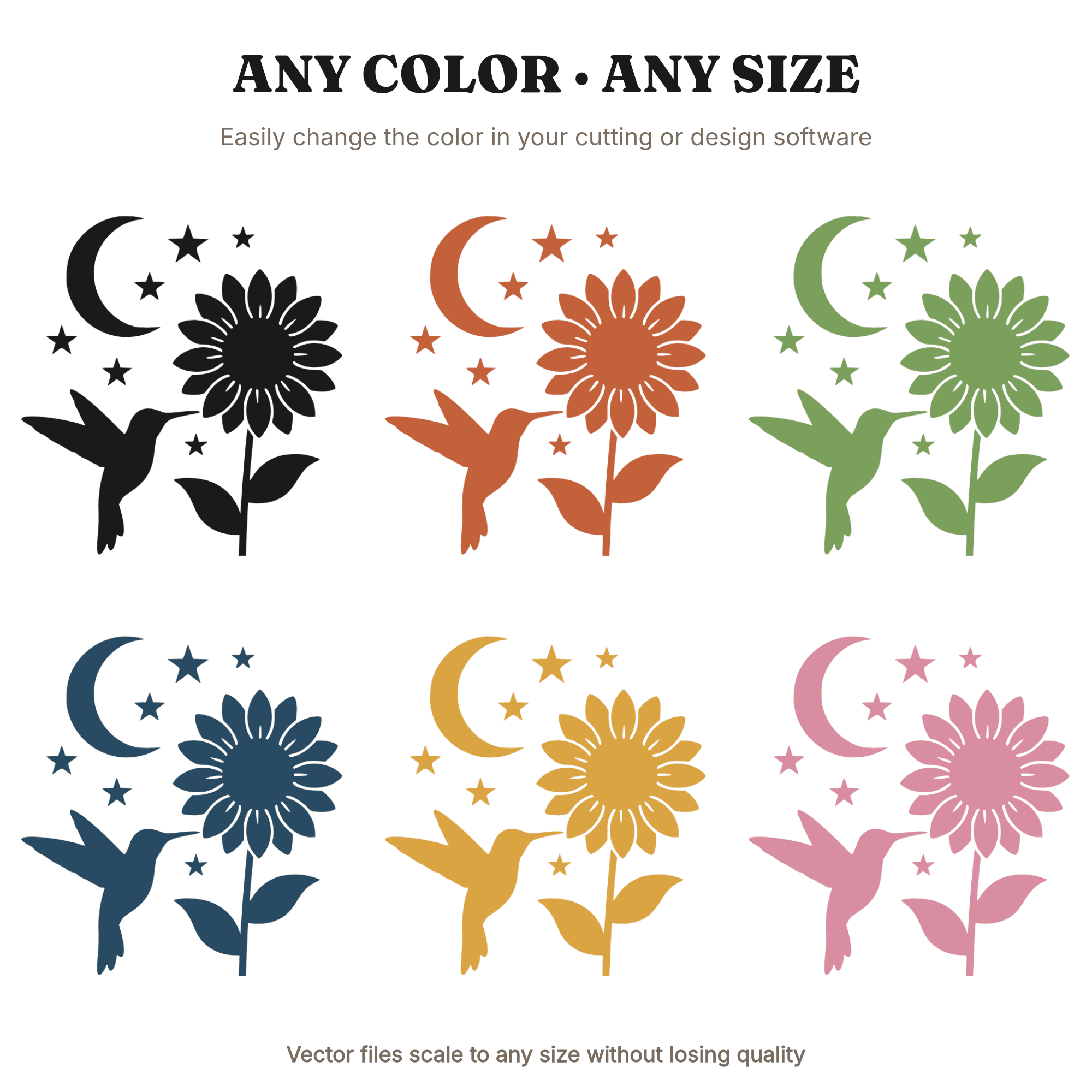 Hummingbird Sunflower Moon SVG PNG, Celestial Migration Silhouette Cut File for Cricut, view 2