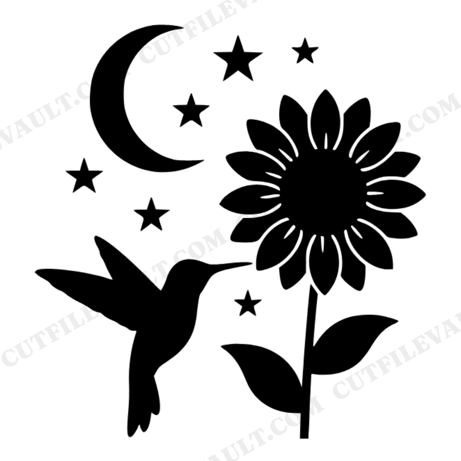 Hummingbird Sunflower Moon SVG PNG, Celestial Migration Silhouette Cut File for Cricut, view 1