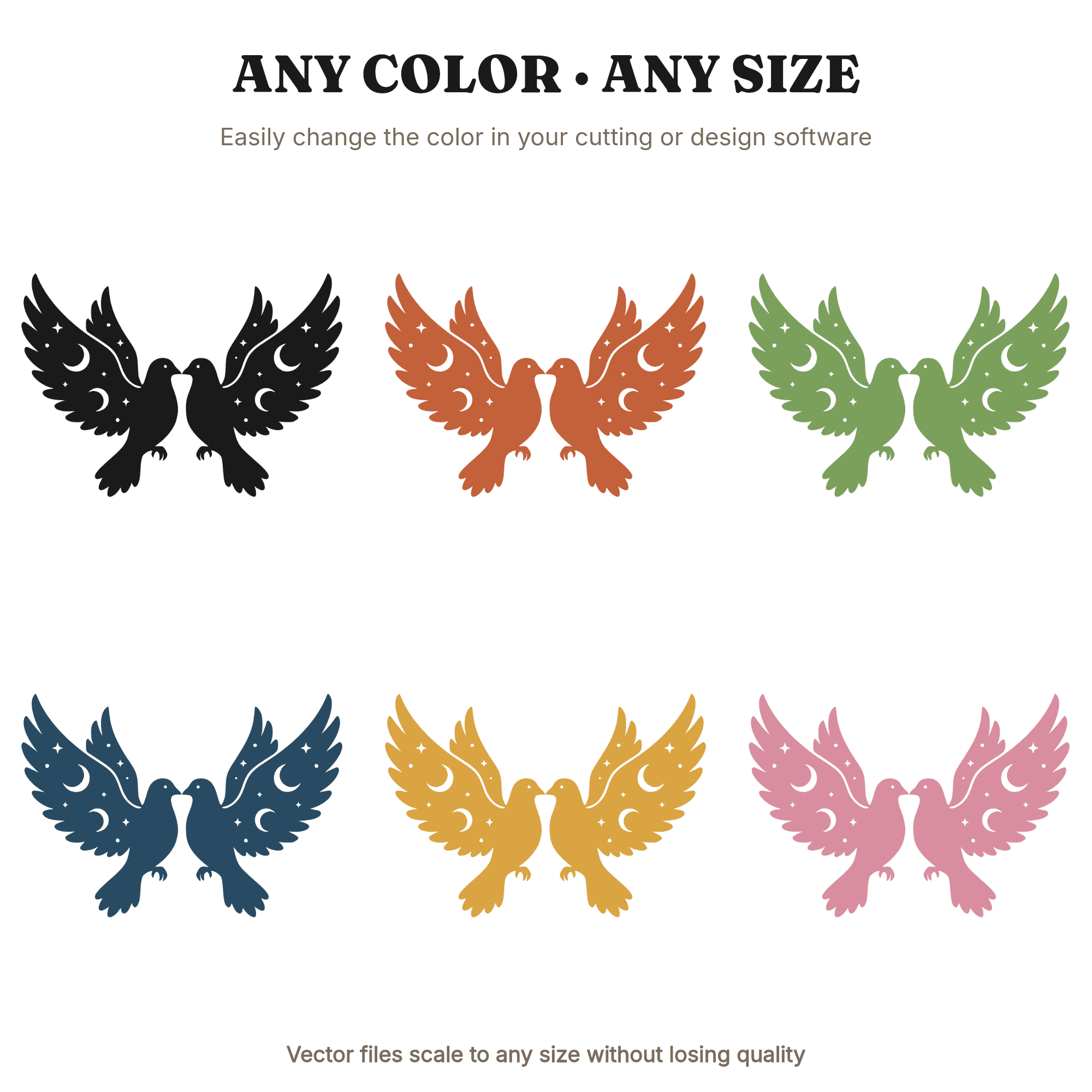 Celestial Doves Heart SVG PNG, Valentine's Day Love Birds Cut File, Mystical Moon Stars Design, view 2