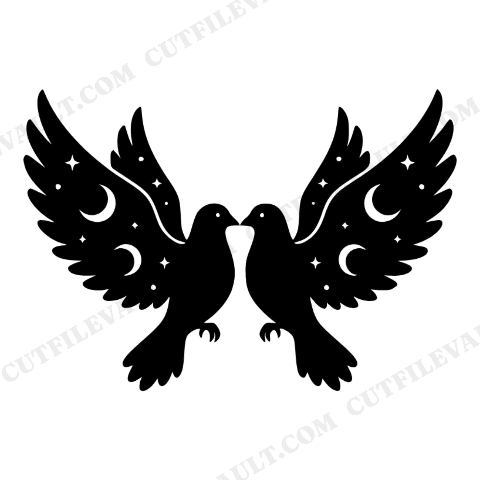 Celestial Doves Heart SVG PNG, Valentine's Day Love Birds Cut File, Mystical Moon Stars Design, view 1