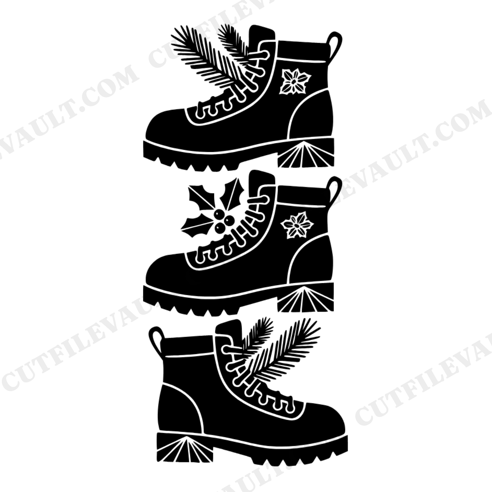 Art Deco Christmas Hiking Boots SVG PNG, Geometric Holiday Adventure Cut File, Festive Outdoor Design, view 1