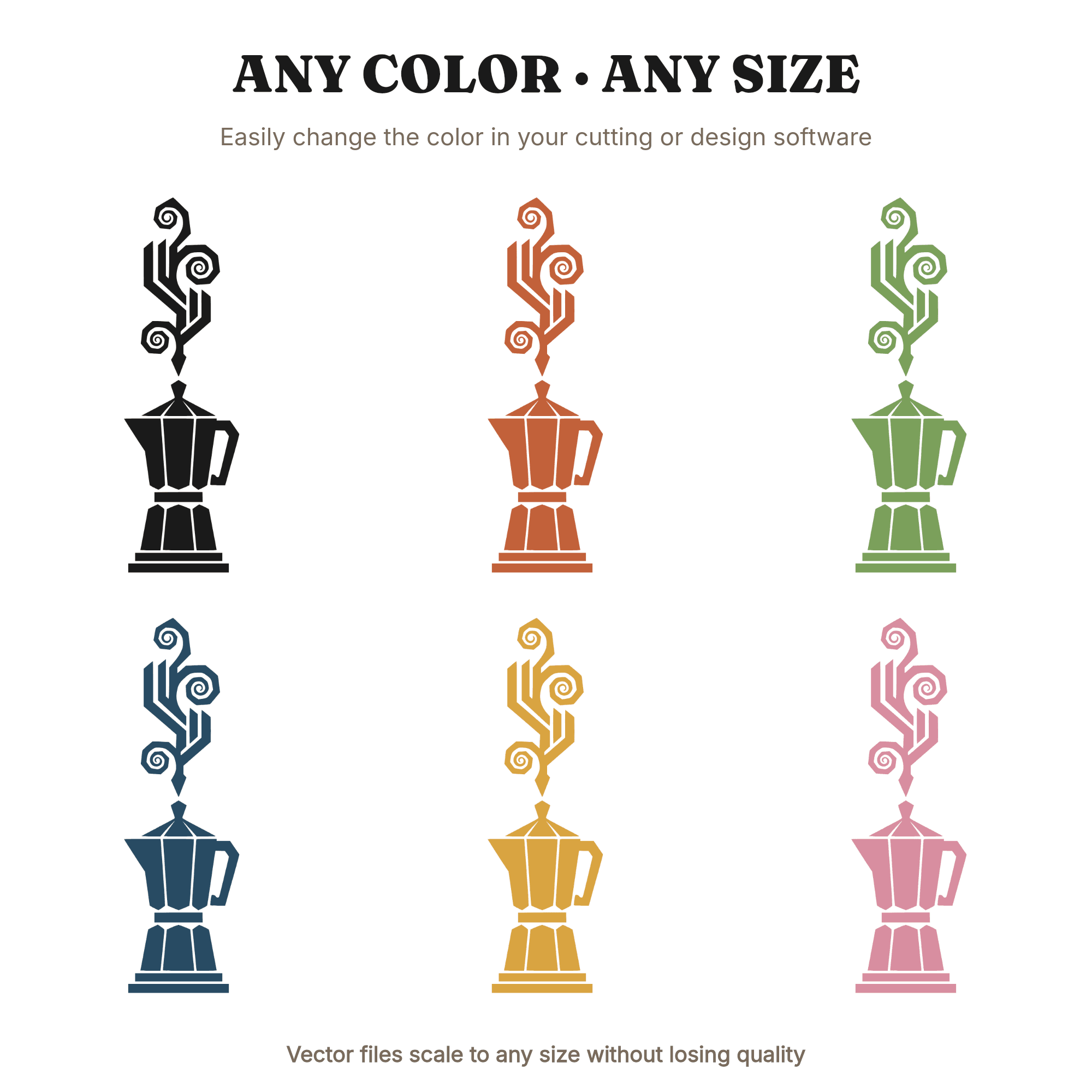 Art Deco Coffee Percolator SVG PNG, Vintage Coffee Pot with Steam Swirls Cut File for Cricut, view 2