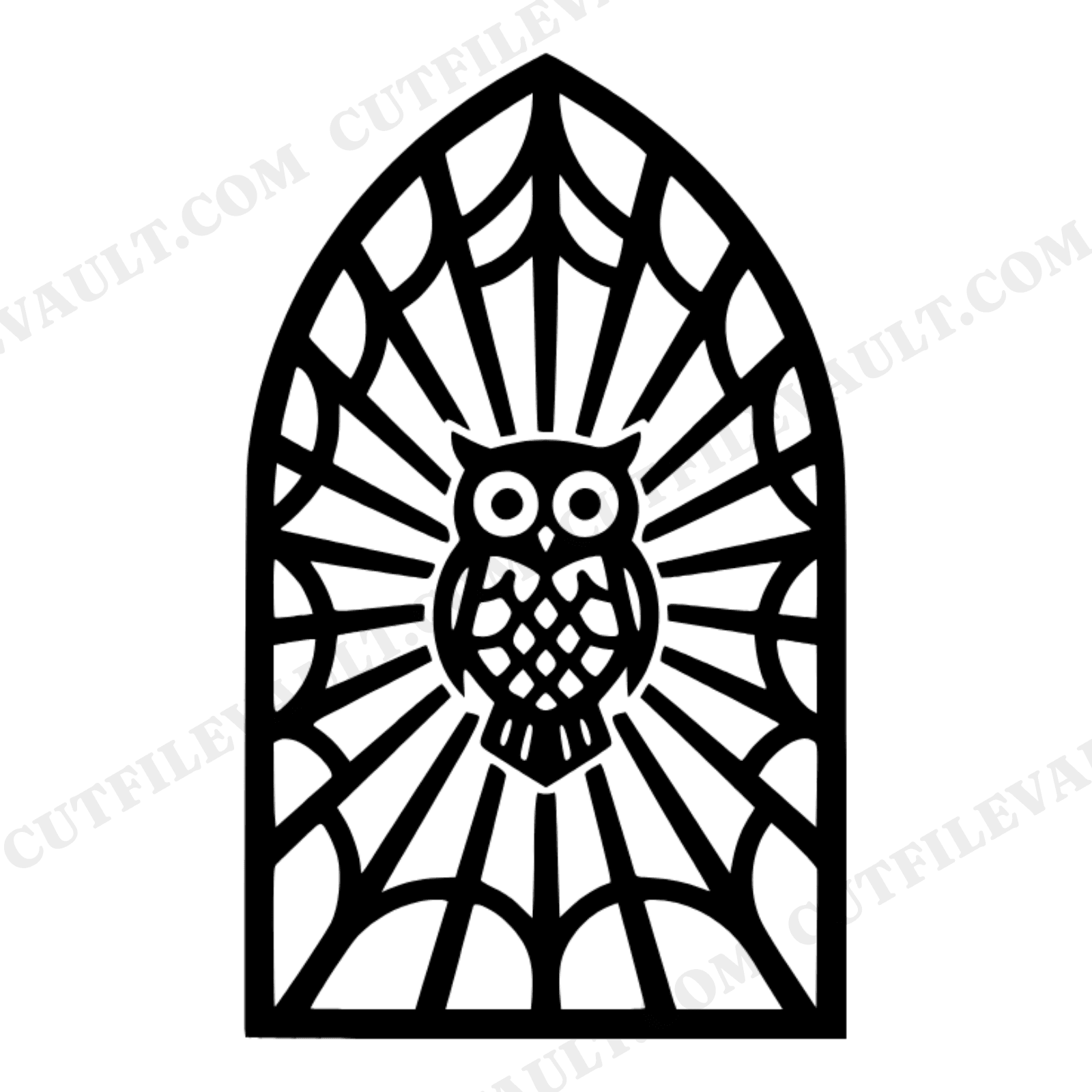 Christmas Owl Stained Glass Window SVG PNG, Holiday Silhouette Cut File, Layered Vinyl Design, view 1