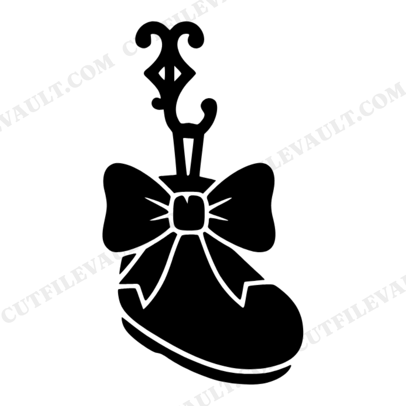 Baby Bootie SVG, First Christmas Ornament PNG, Vintage Nursery Decor Cut File with Bow and Hook, view 1