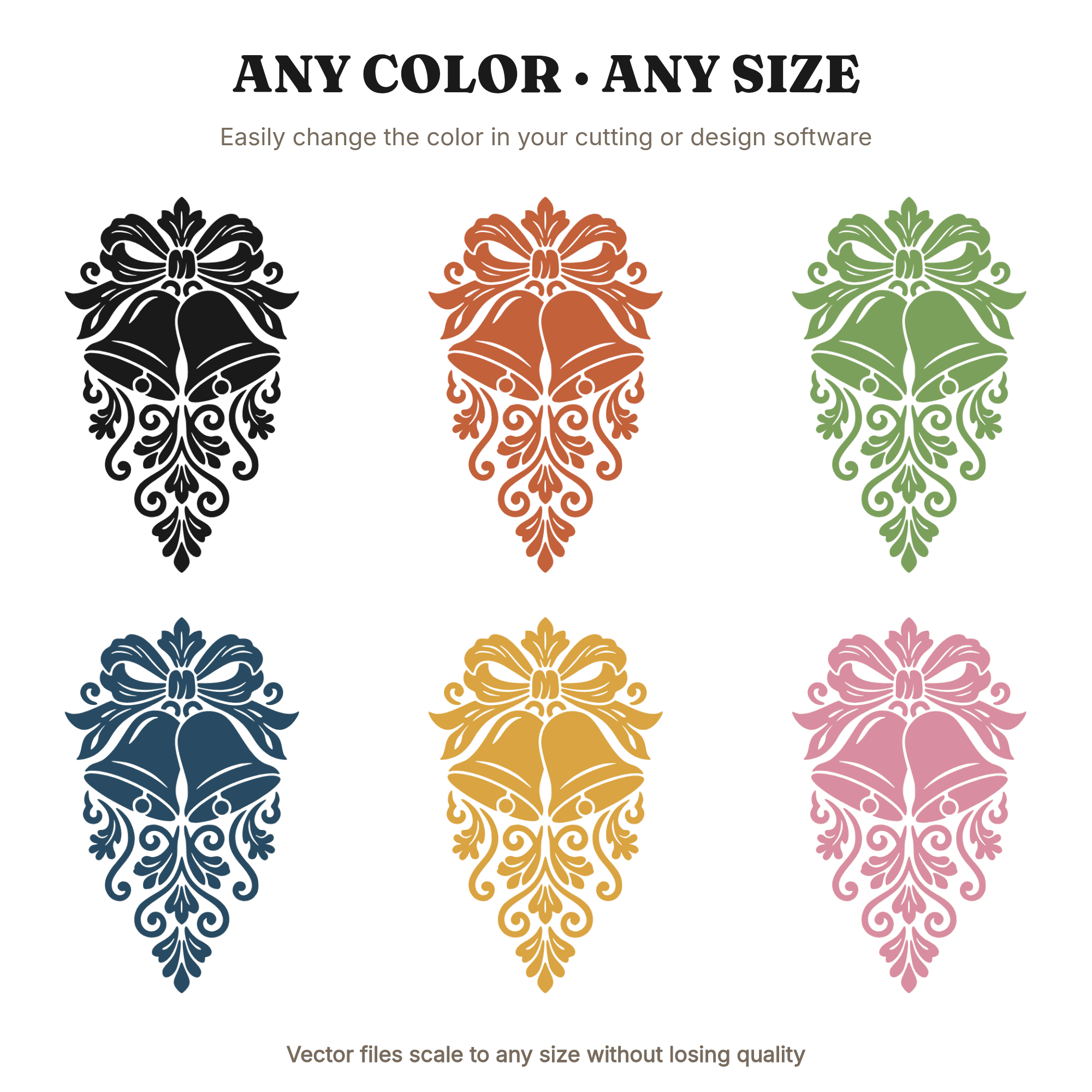 New Year Wedding Bells SVG PNG, Stained Glass Bow Streamers, Cottagecore Floral Cut File, view 2