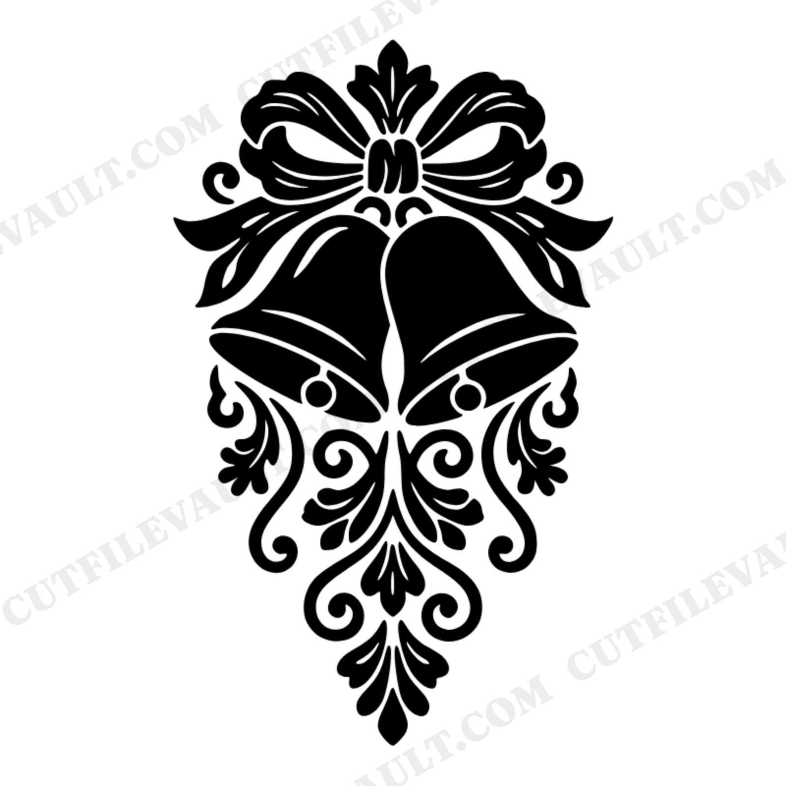 New Year Wedding Bells SVG PNG, Stained Glass Bow Streamers, Cottagecore Floral Cut File, view 1