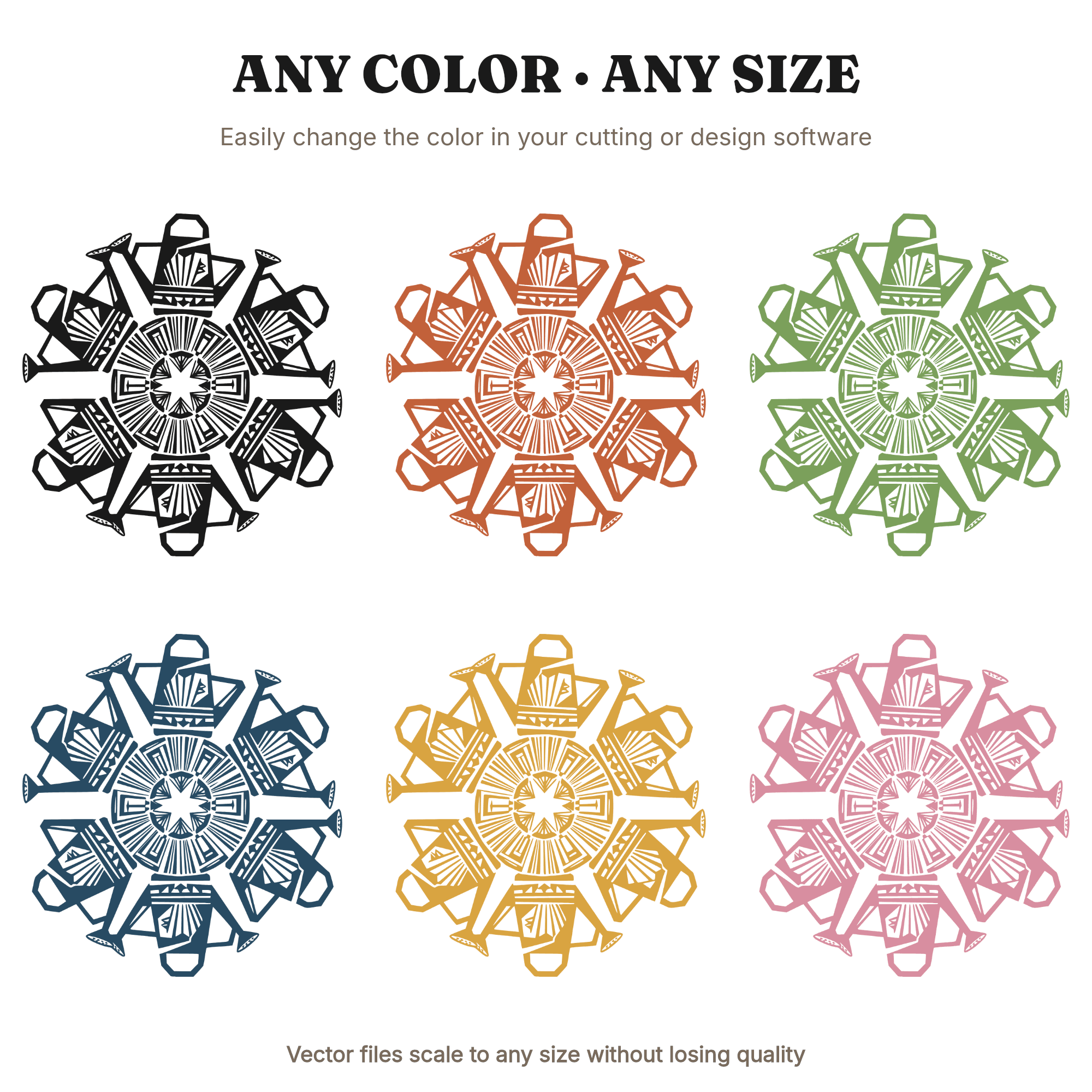 New Year Watering Can Mandala SVG PNG, Art Deco Geometric Cut File, Six Symmetrical Watering Cans, view 2