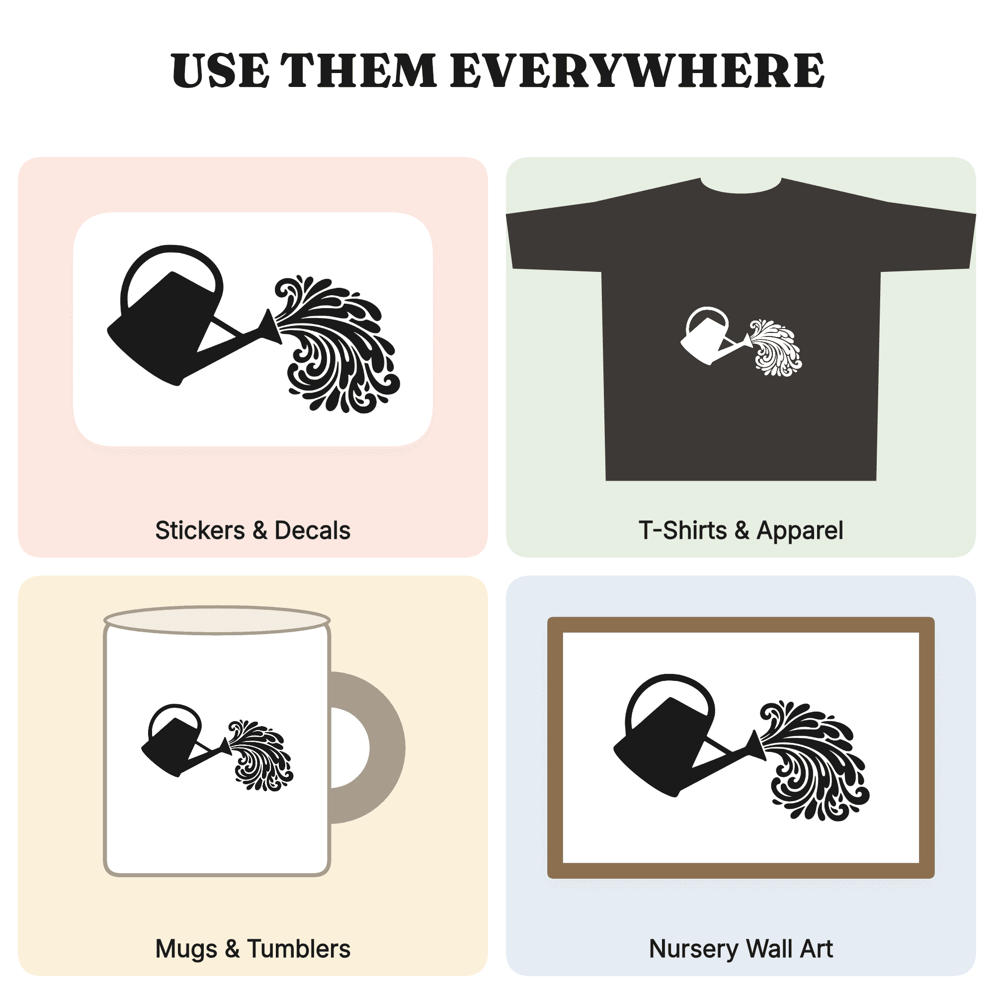 Labor Day Watering Can SVG PNG, Art Nouveau Garden Waves Cut File, End of Summer Harvest Design, view 3