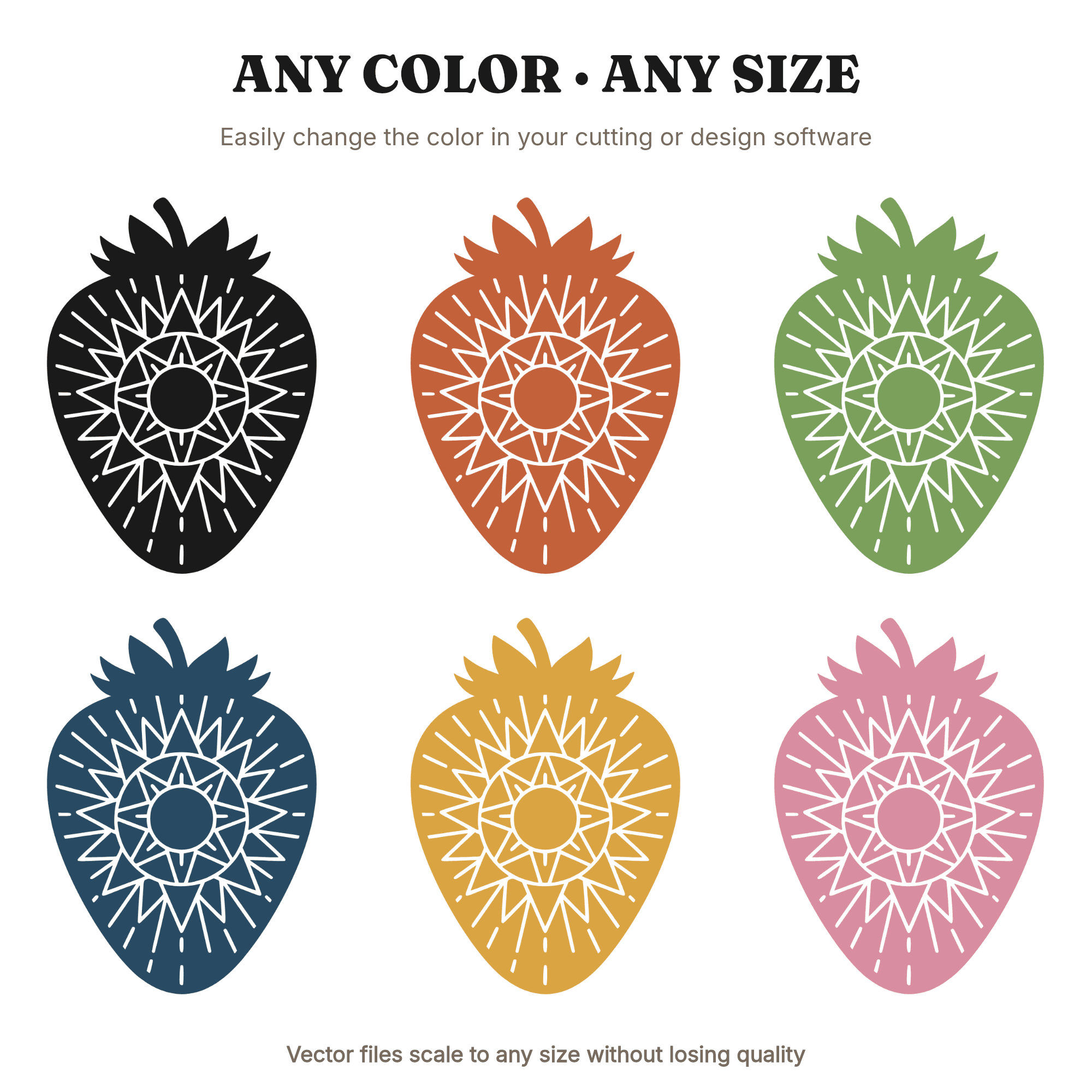 Art Deco Strawberry Mandala SVG PNG, Geometric Kitchen Wall Art Cut File, Farmhouse Decor Vinyl, view 2