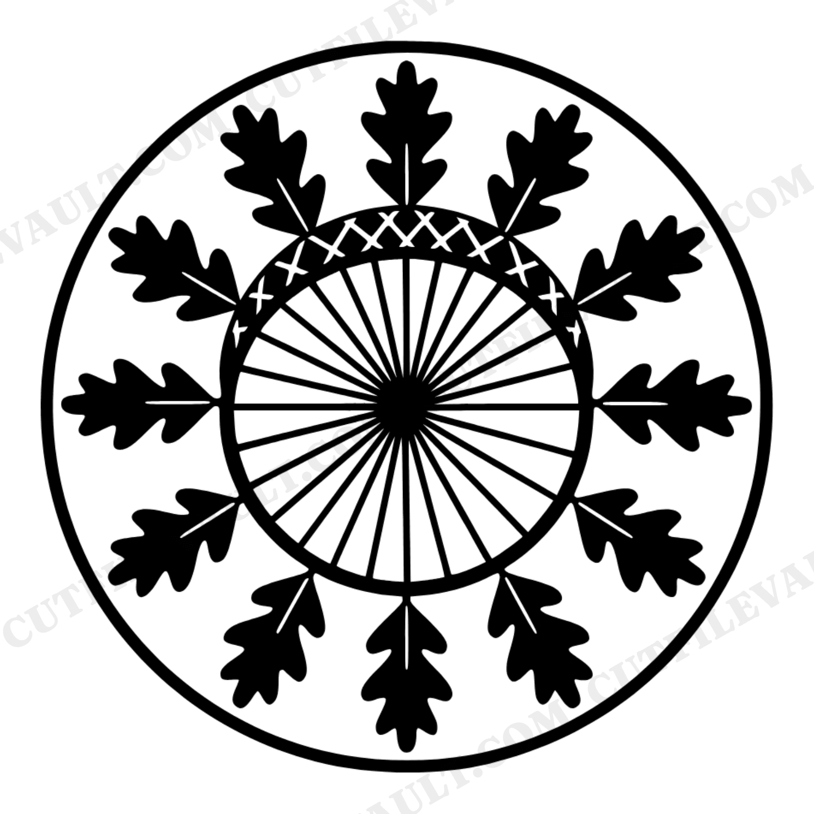 Acorn Mandala SVG, Oak Leaf Fall Autumn Cut File, Mid Century Minimal PNG, Worm's Eye View Design, view 1