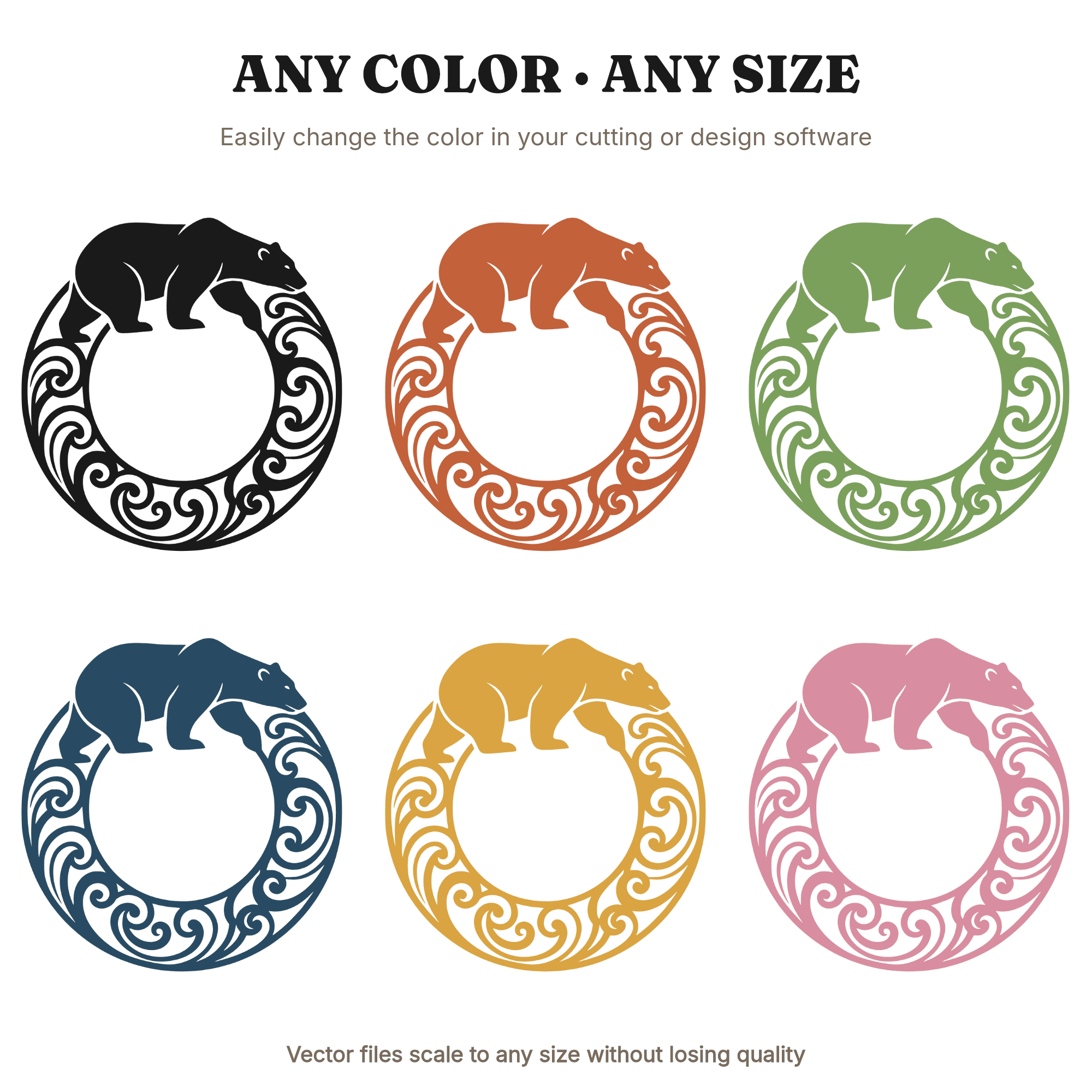 Polar Bear Wreath SVG, Retro Christmas Ornament Circle Silhouette PNG, 70s Art Nouveau Cut File, view 2