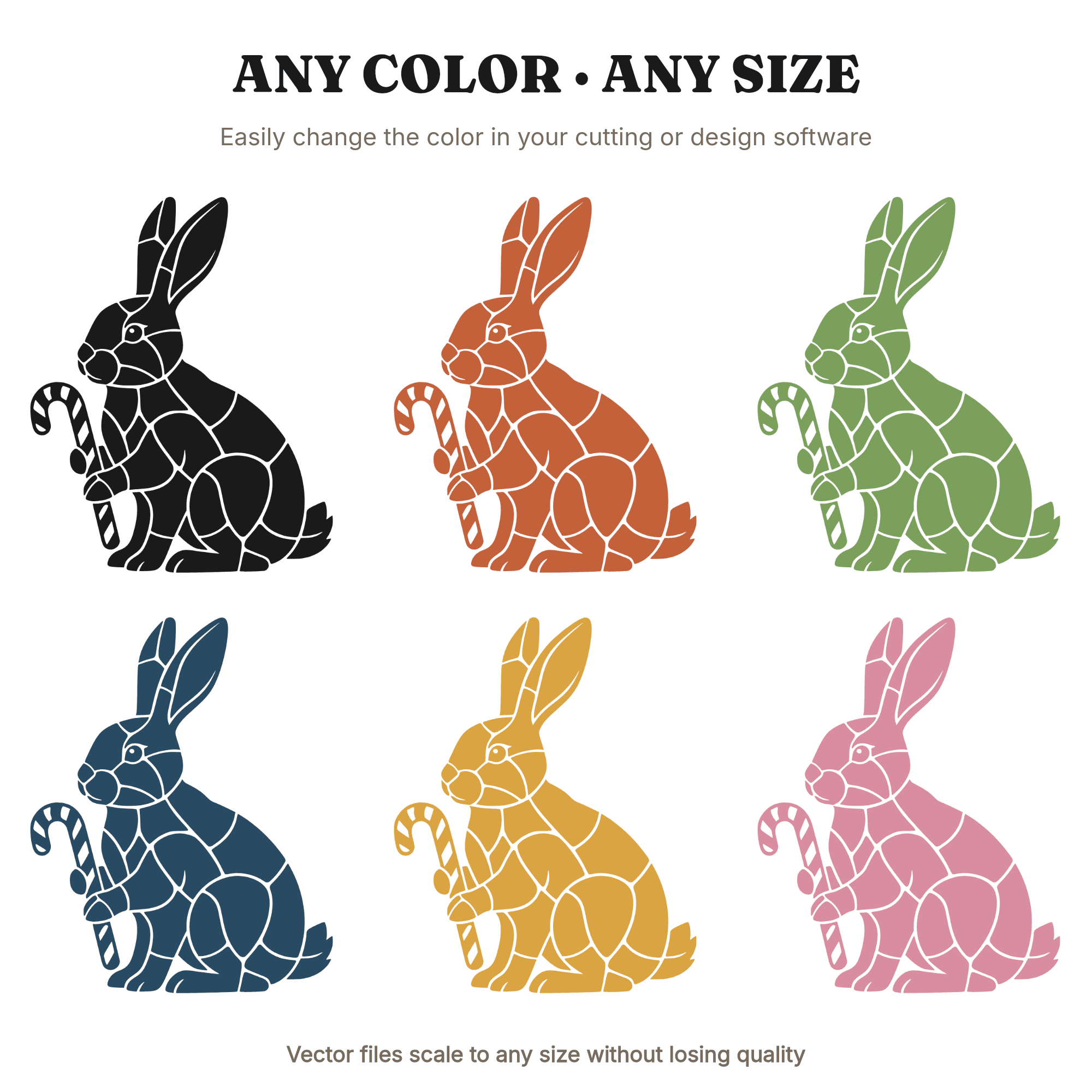 Christmas Rabbit SVG, Stained Glass Bunny with Candy Cane PNG, Boho Holiday Cut File, Geometric Rabbit, view 2