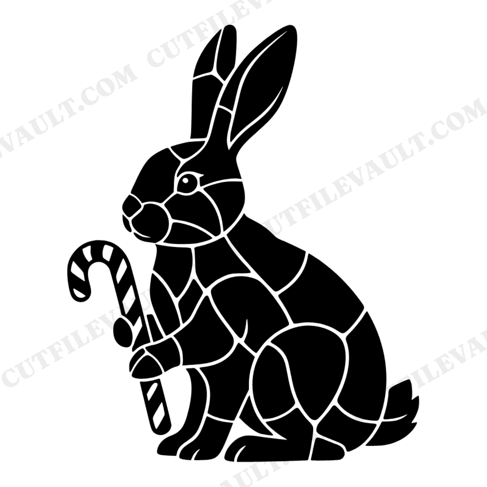 Christmas Rabbit SVG, Stained Glass Bunny with Candy Cane PNG, Boho Holiday Cut File, Geometric Rabbit, view 1