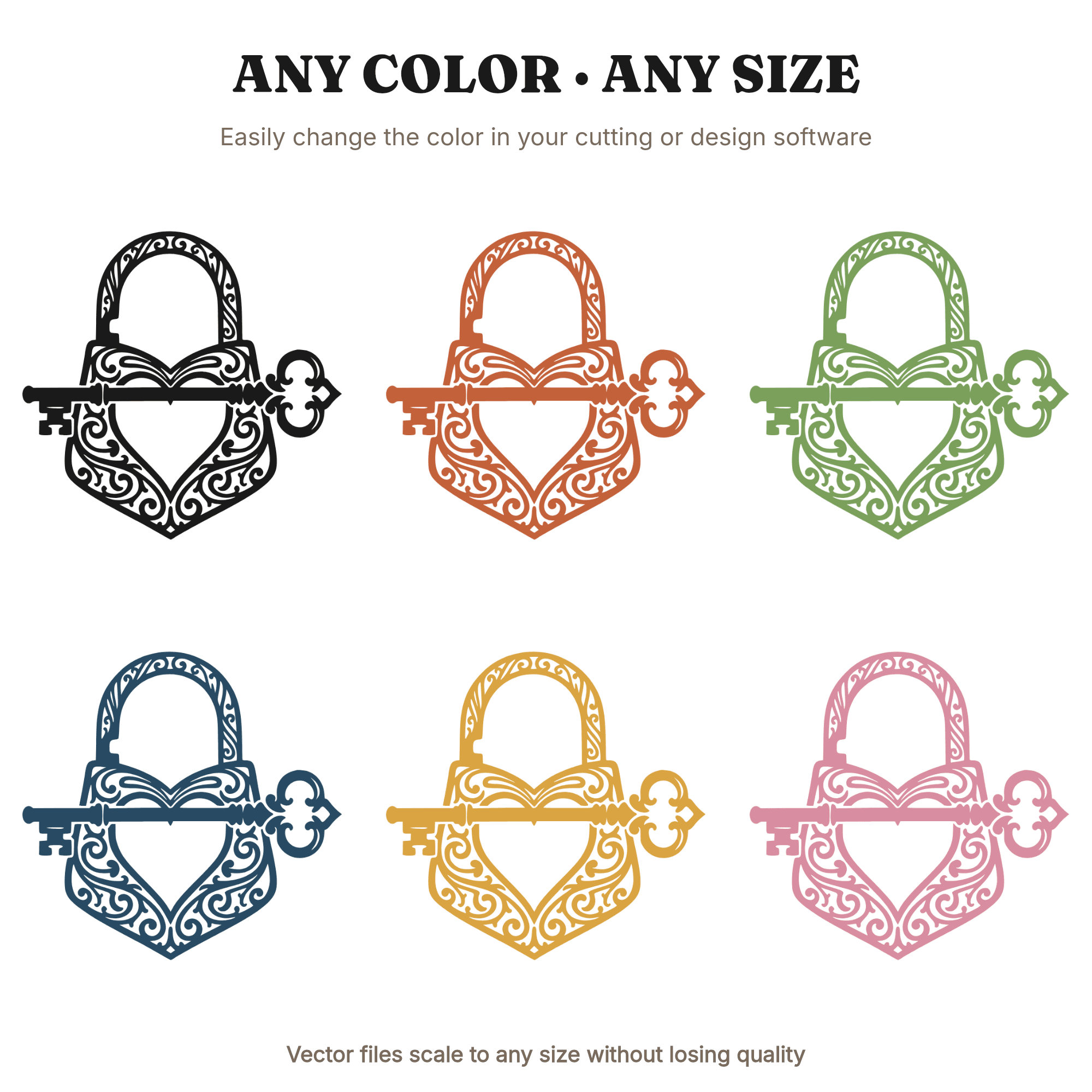 Vintage Padlock and Key Heart SVG PNG, Boho Love Lock Silhouette Cut File, Wedding Anniversary, view 2