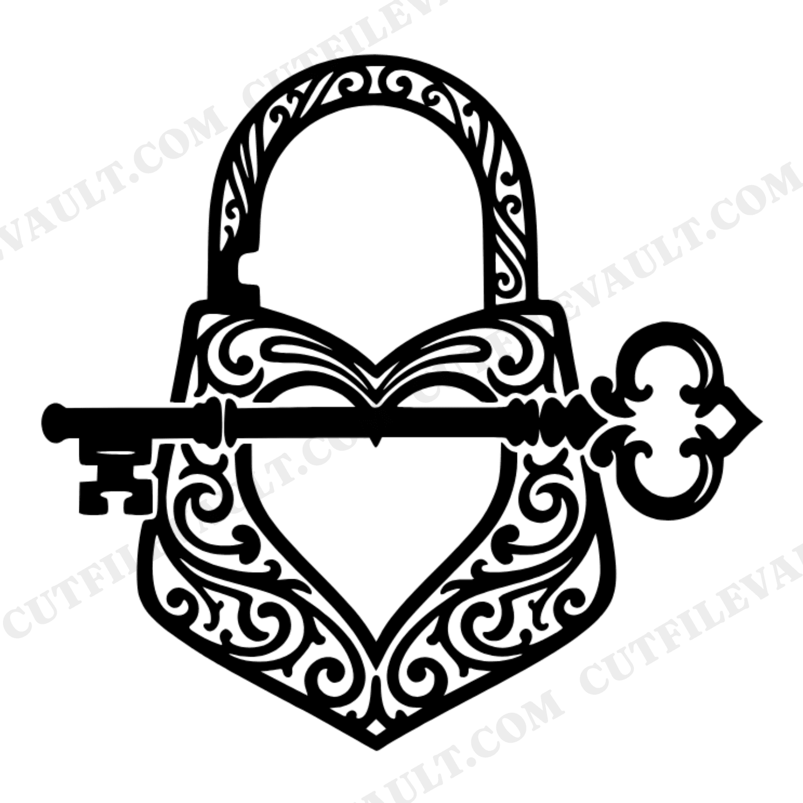Vintage Padlock and Key Heart SVG PNG, Boho Love Lock Silhouette Cut File, Wedding Anniversary, view 1