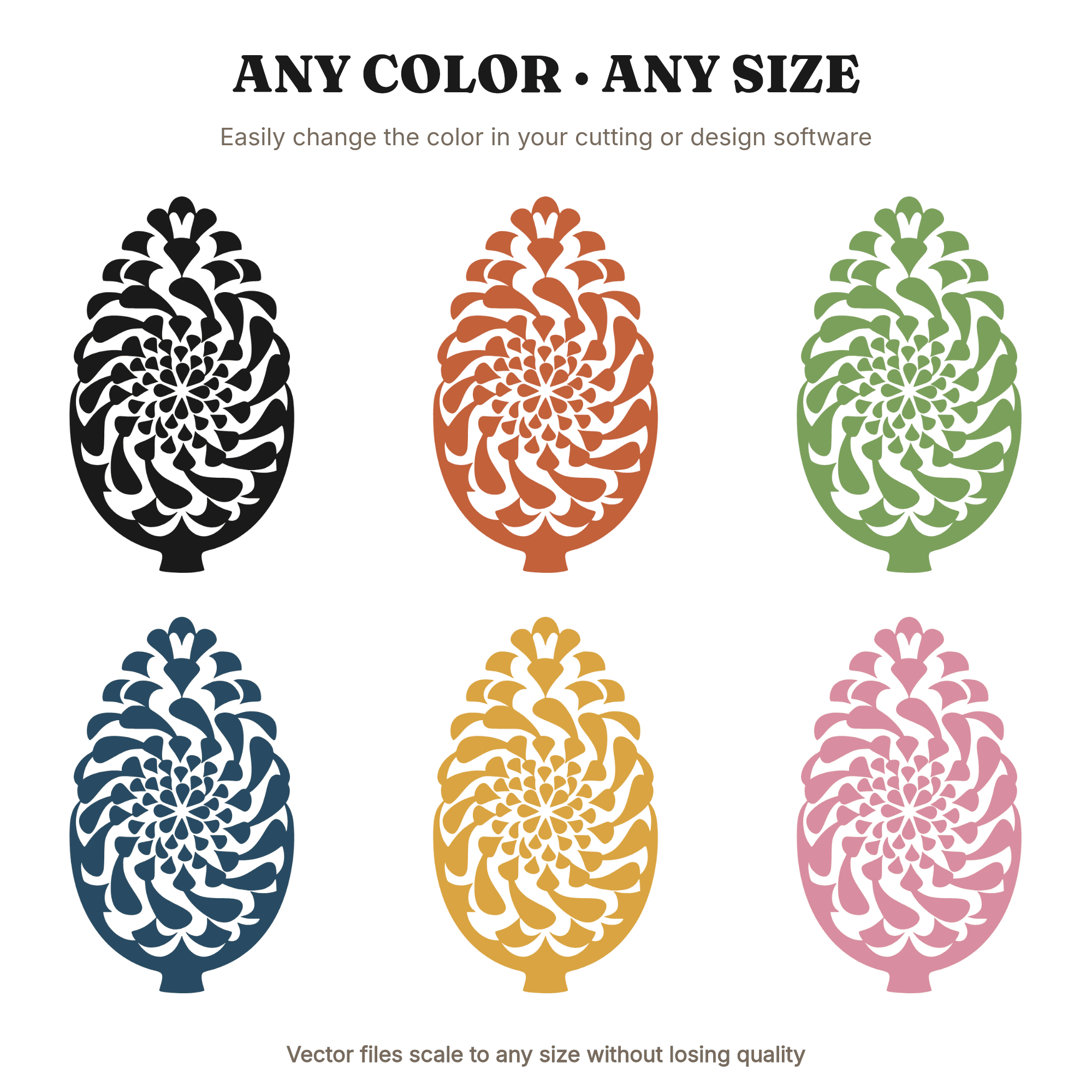 Botanical Pine Cone Mandala SVG PNG, Mid Century Holiday Silhouette Cut File for Cricut, view 2