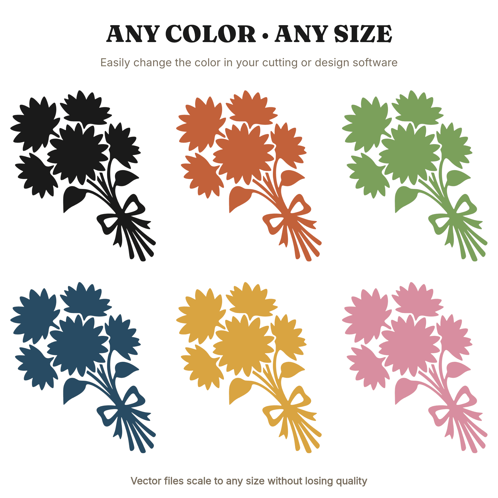 Diagonal Sunflower Bouquet SVG PNG, Abstract Sunflower with Ribbon Wrap Cut File for Cricut, view 2