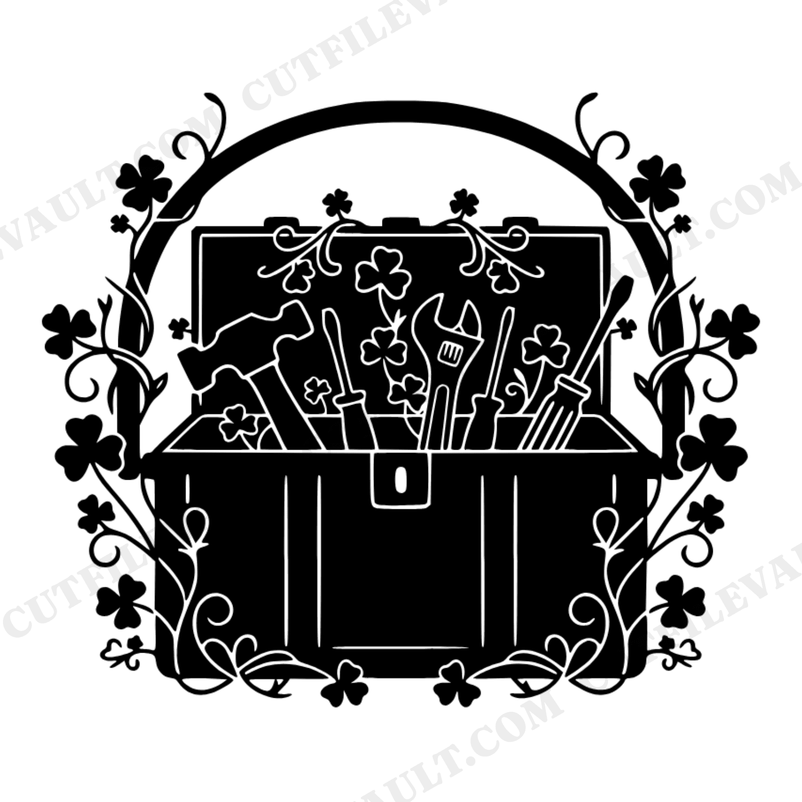Irish Toolbox SVG with Shamrocks, St Patrick's Day Working Class PNG, Clover Vine Cut File, view 1