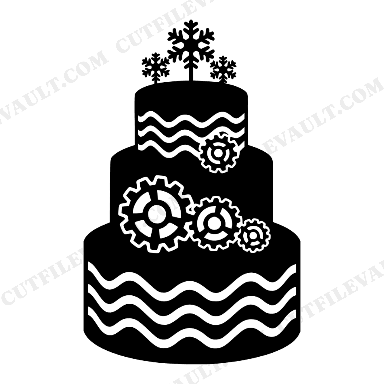 Christmas Wedding Cake SVG, Steampunk Gears Snowflakes PNG, Holiday Bride Cut File Design, view 1