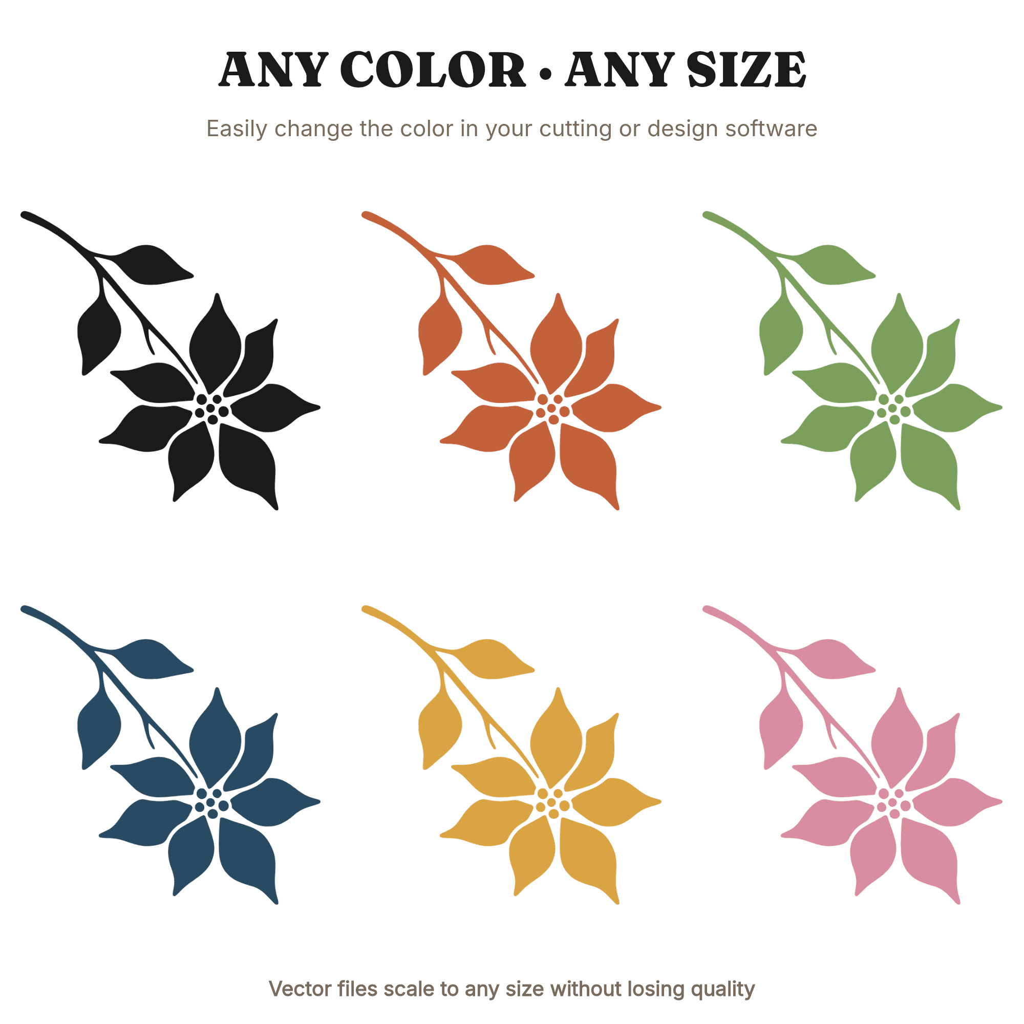 Diagonal Poinsettia SVG PNG, Flowing Christmas Flower Silhouette Cut File for Cricut, view 2