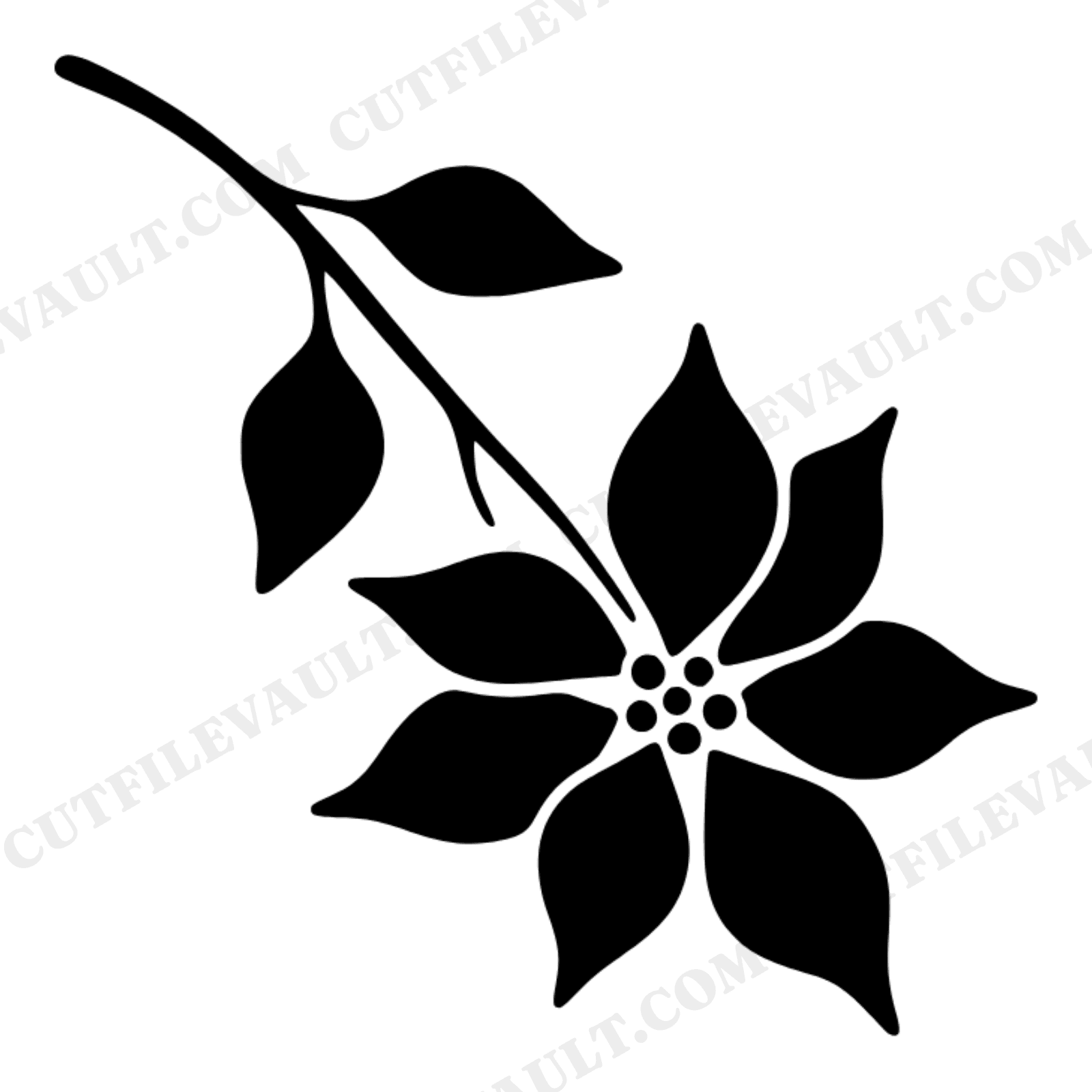 Diagonal Poinsettia SVG PNG, Flowing Christmas Flower Silhouette Cut File for Cricut, view 1