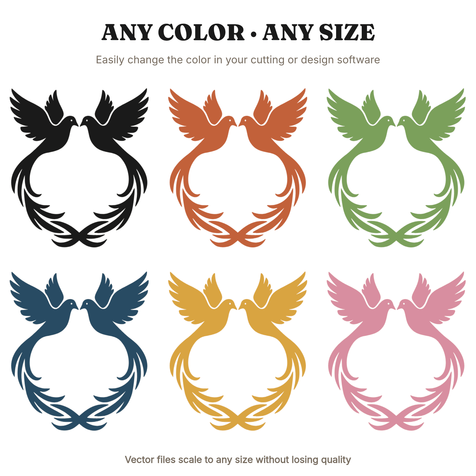 Valentine Dove Pair Circular Wreath SVG PNG, Cottagecore Floral Love Birds Cut File Ornament, view 2