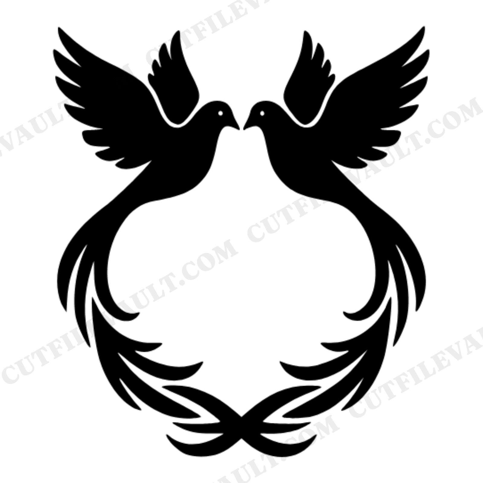 Valentine Dove Pair Circular Wreath SVG PNG, Cottagecore Floral Love Birds Cut File Ornament, view 1
