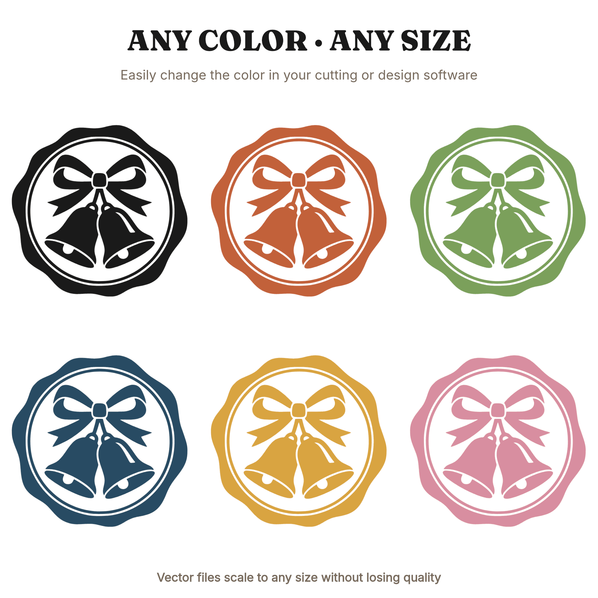 Christmas Bells Wax Seal Medallion Ornament SVG PNG, Holiday Bells Cut File, Festive Vinyl Design, view 2