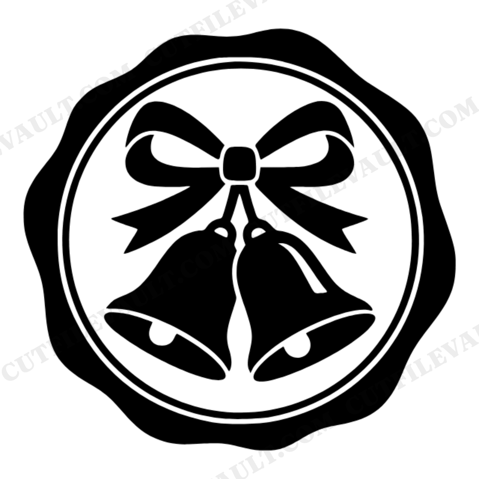 Christmas Bells Wax Seal Medallion Ornament SVG PNG, Holiday Bells Cut File, Festive Vinyl Design, view 1