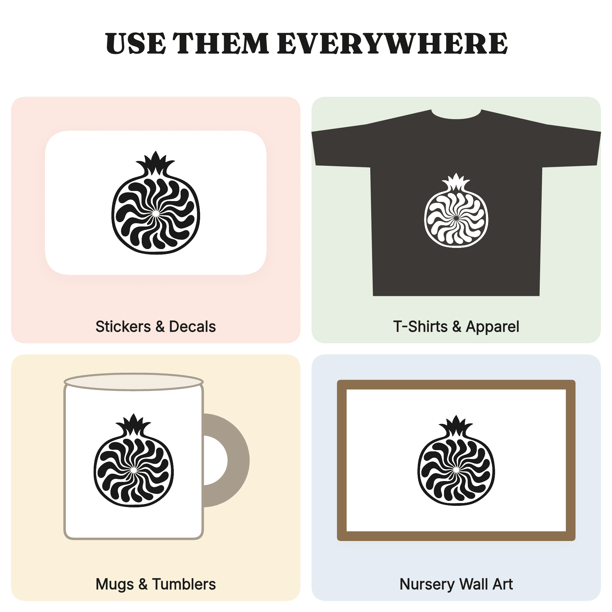 Groovy Pomegranate Mandala SVG PNG, Retro 70s New Year Abundance Cut File for Cricut, view 3