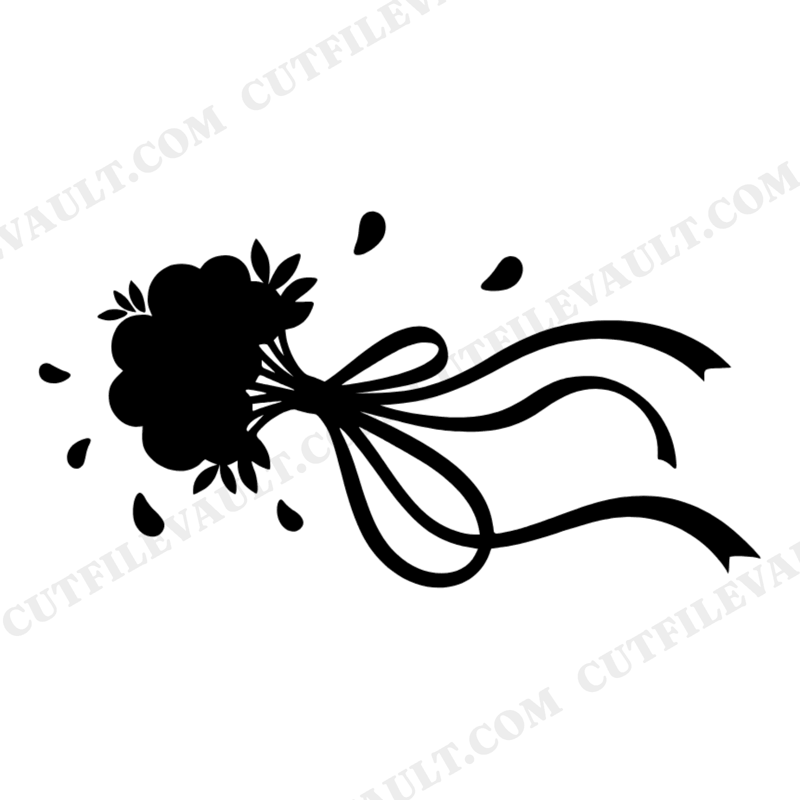 Tossed Bridal Bouquet SVG, Retro 70s Wedding Bouquet Toss Silhouette PNG, Flowing Ribbon Cut File, view 1