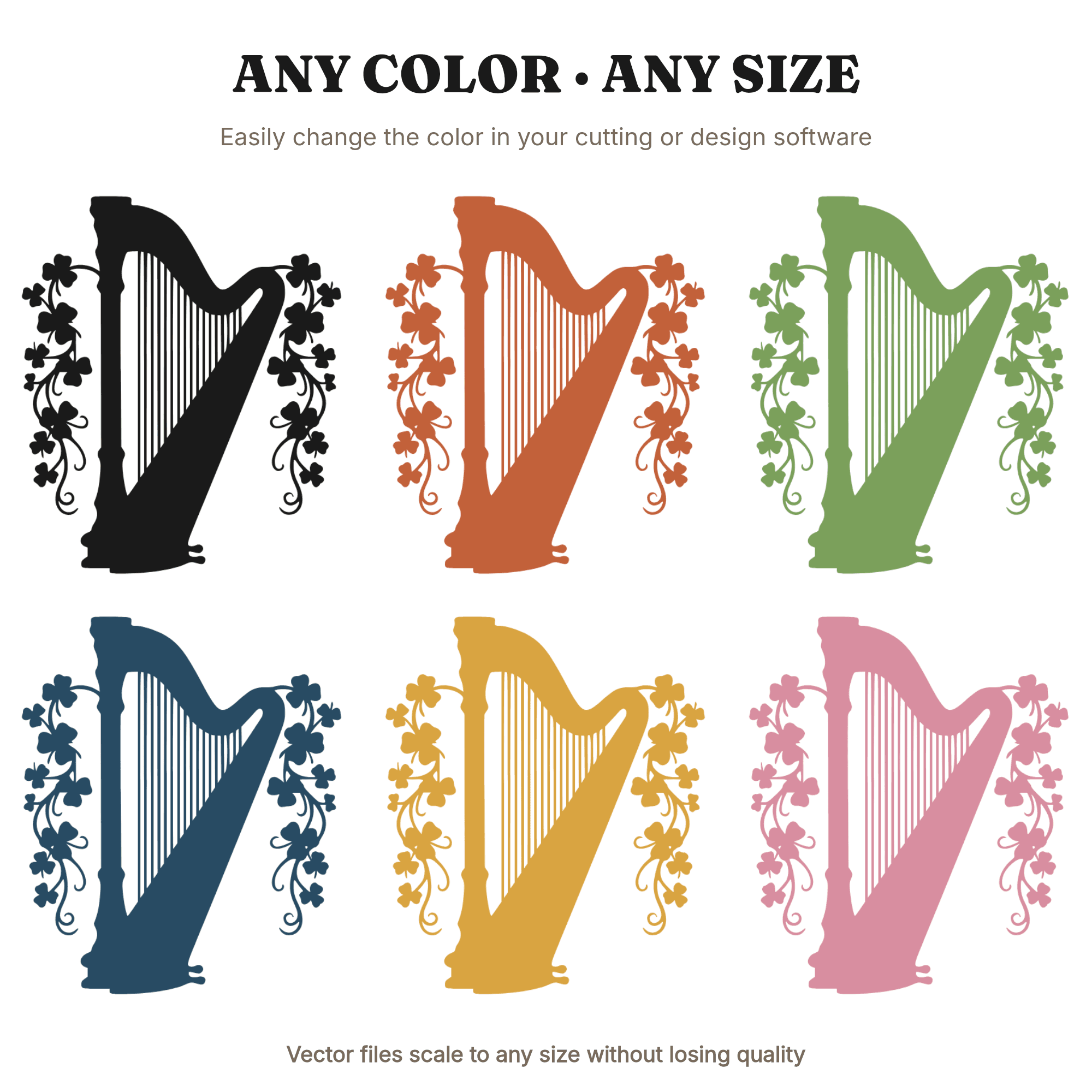 Irish Harp Shamrock Cascade SVG PNG, St Patrick's Day Wedding Cake Topper Cut File, view 2