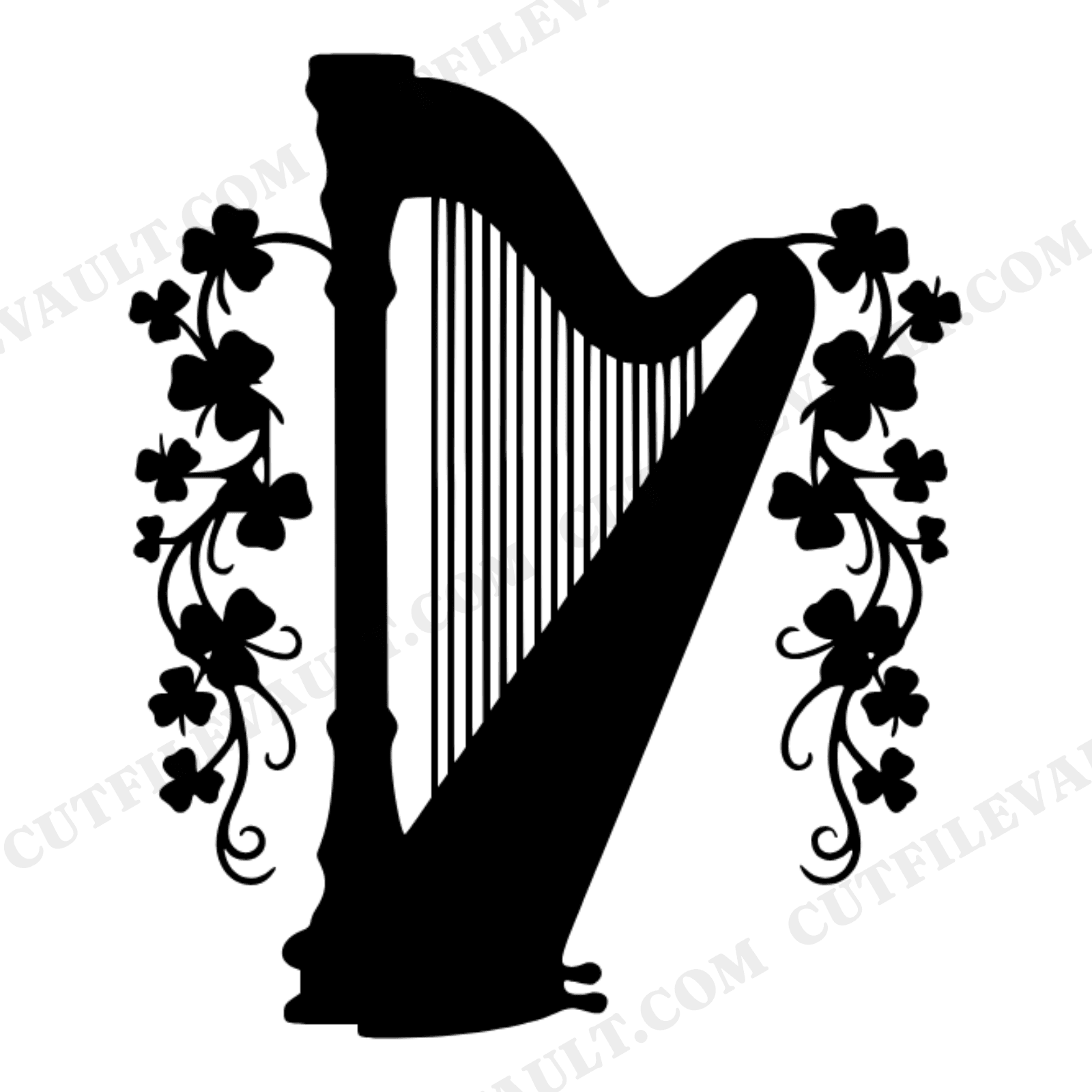 Irish Harp Shamrock Cascade SVG PNG, St Patrick's Day Wedding Cake Topper Cut File, view 1