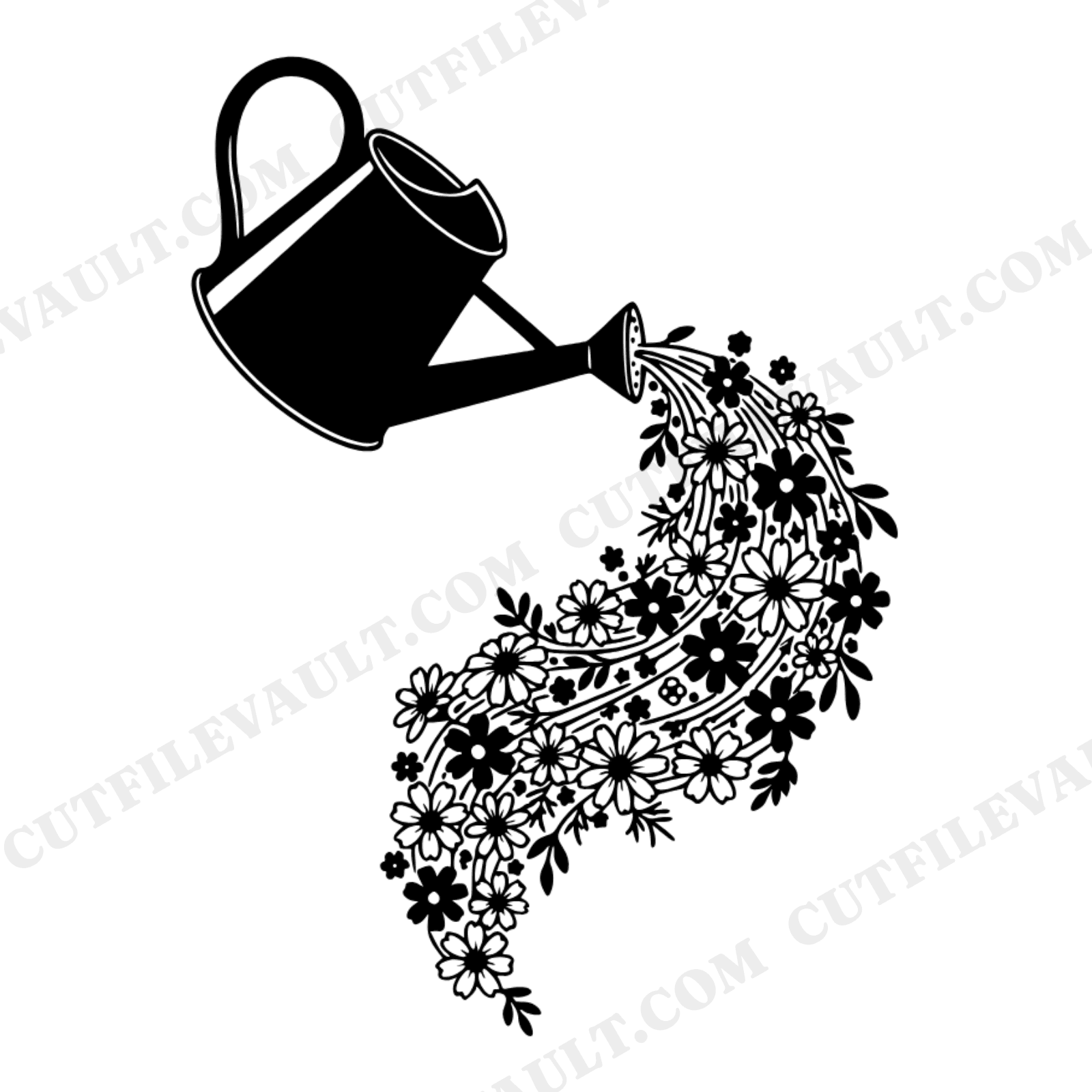 Vintage Watering Can Wildflower SVG PNG, Boho Teacher Appreciation Cut File, Floral Cascade Decal, view 1