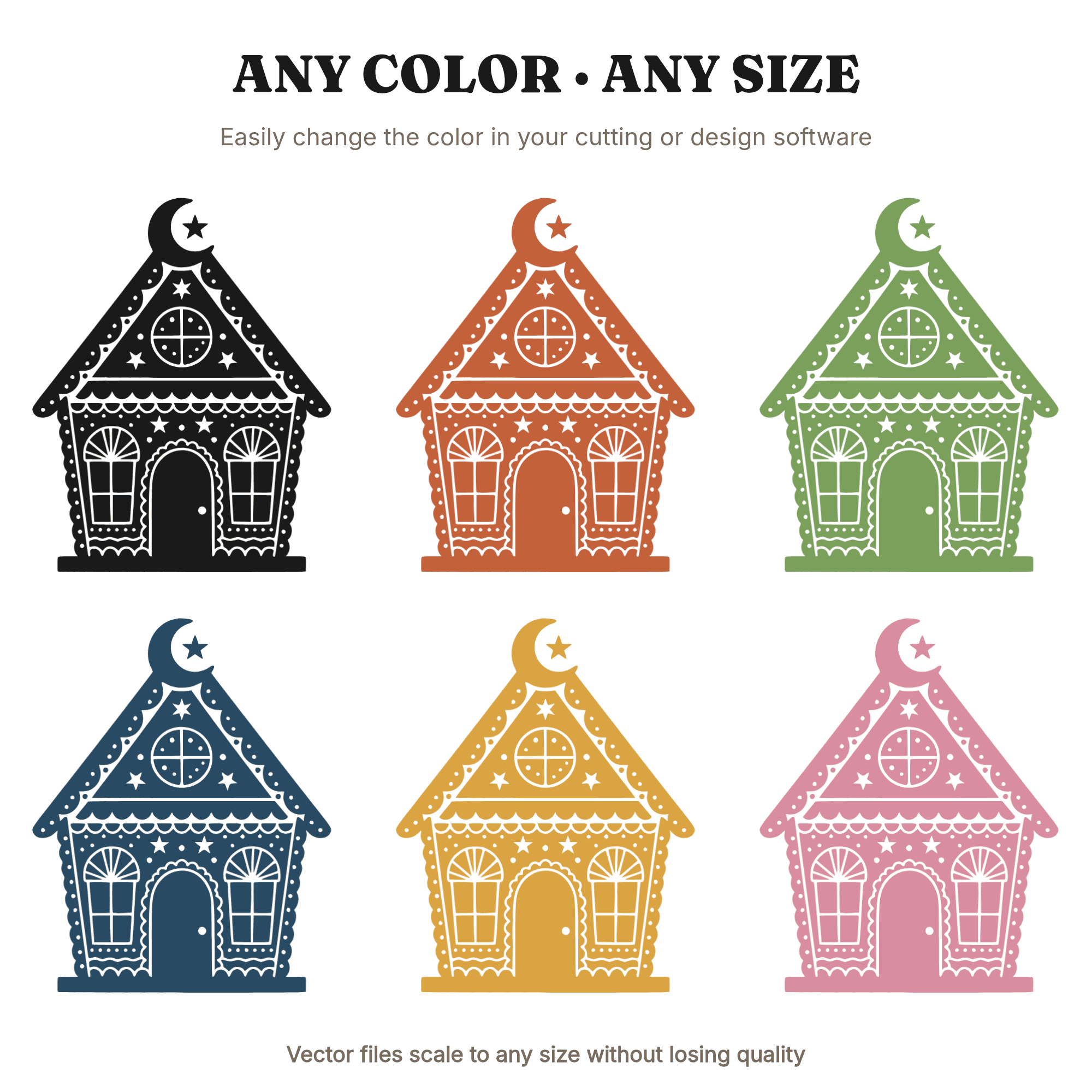 Celestial Gingerbread House SVG PNG, Mystical Folk Art Silhouette, Christmas Cut File, Layered Design, view 2