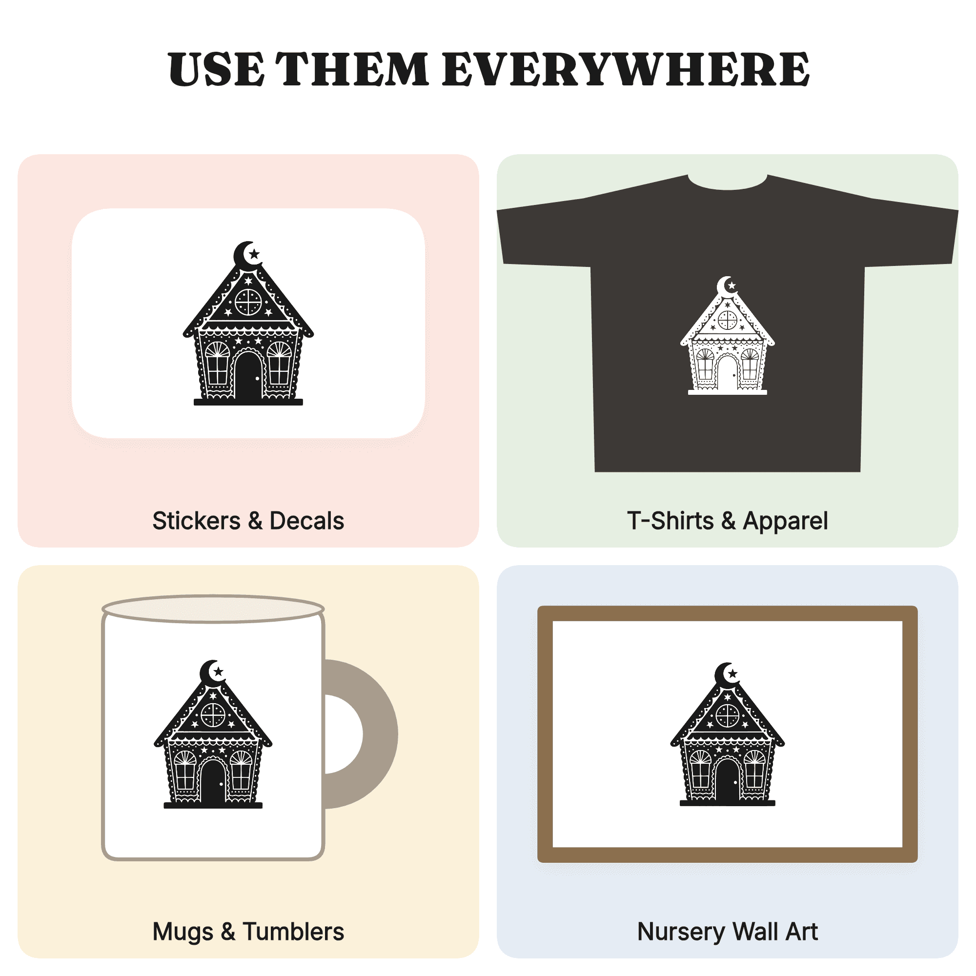 Celestial Gingerbread House SVG PNG, Mystical Folk Art Silhouette, Christmas Cut File, Layered Design, view 3