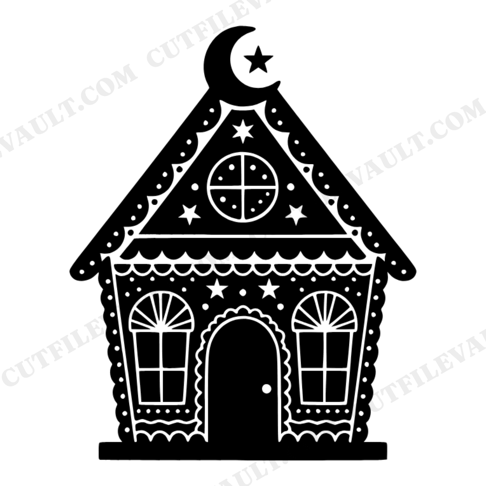 Celestial Gingerbread House SVG PNG, Mystical Folk Art Silhouette, Christmas Cut File, Layered Design, view 1