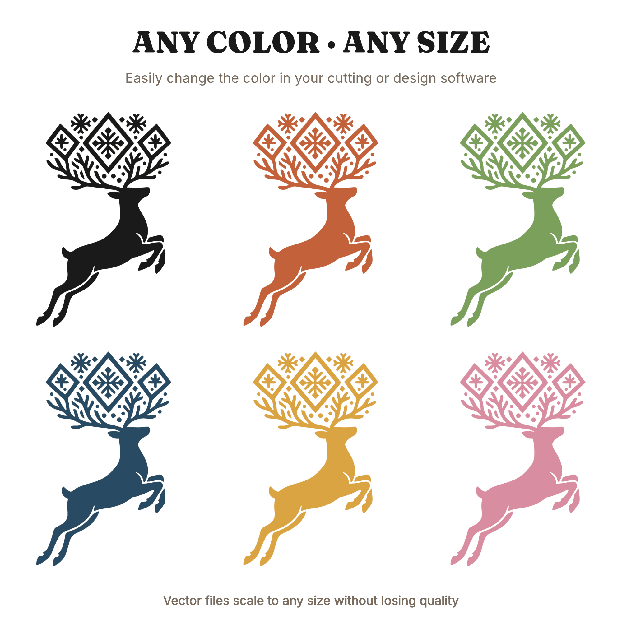 Scandinavian Reindeer Leap SVG, Folk Art Crown Antlers PNG, Nordic Christmas Ornament Cut File, view 2