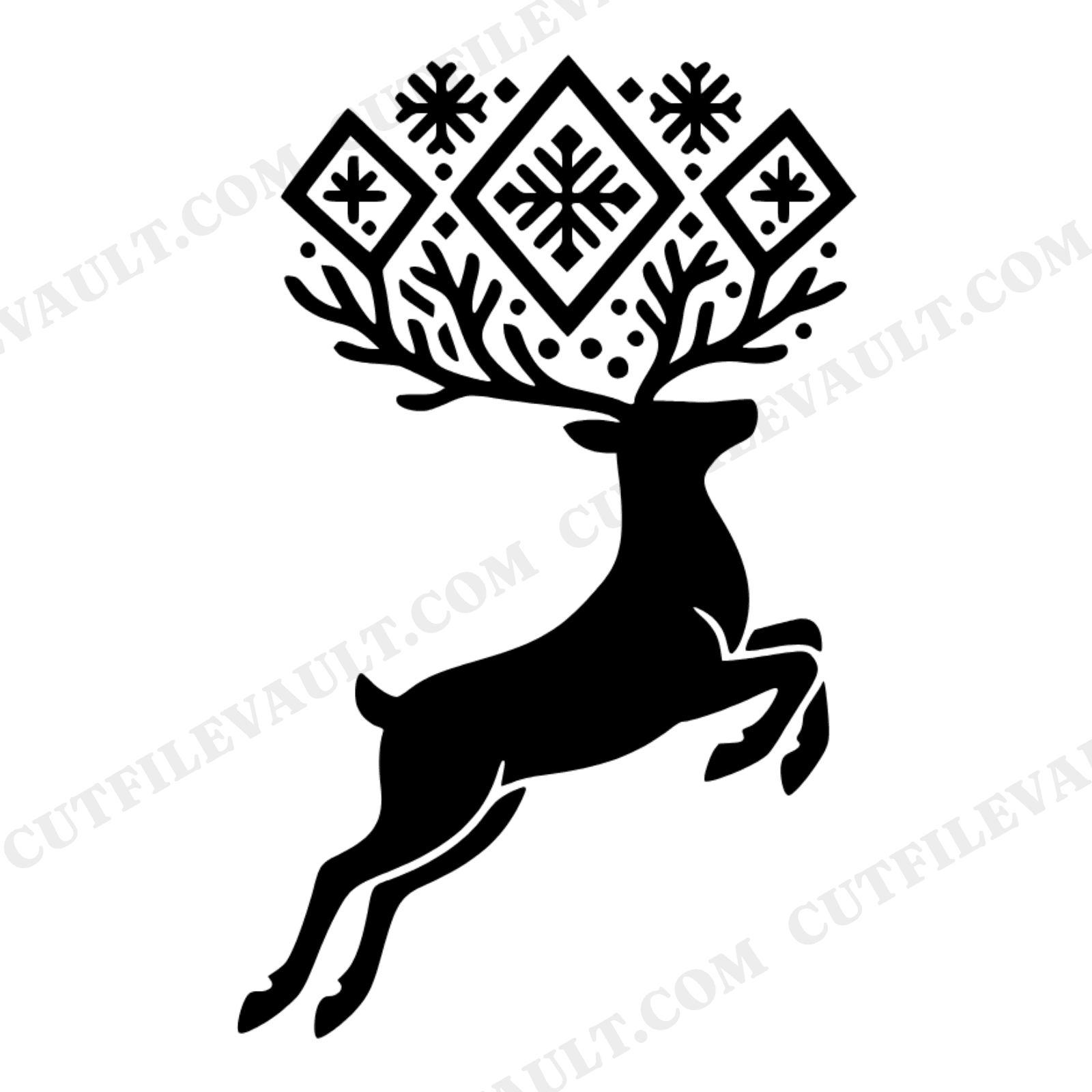 Scandinavian Reindeer Leap SVG, Folk Art Crown Antlers PNG, Nordic Christmas Ornament Cut File, view 1