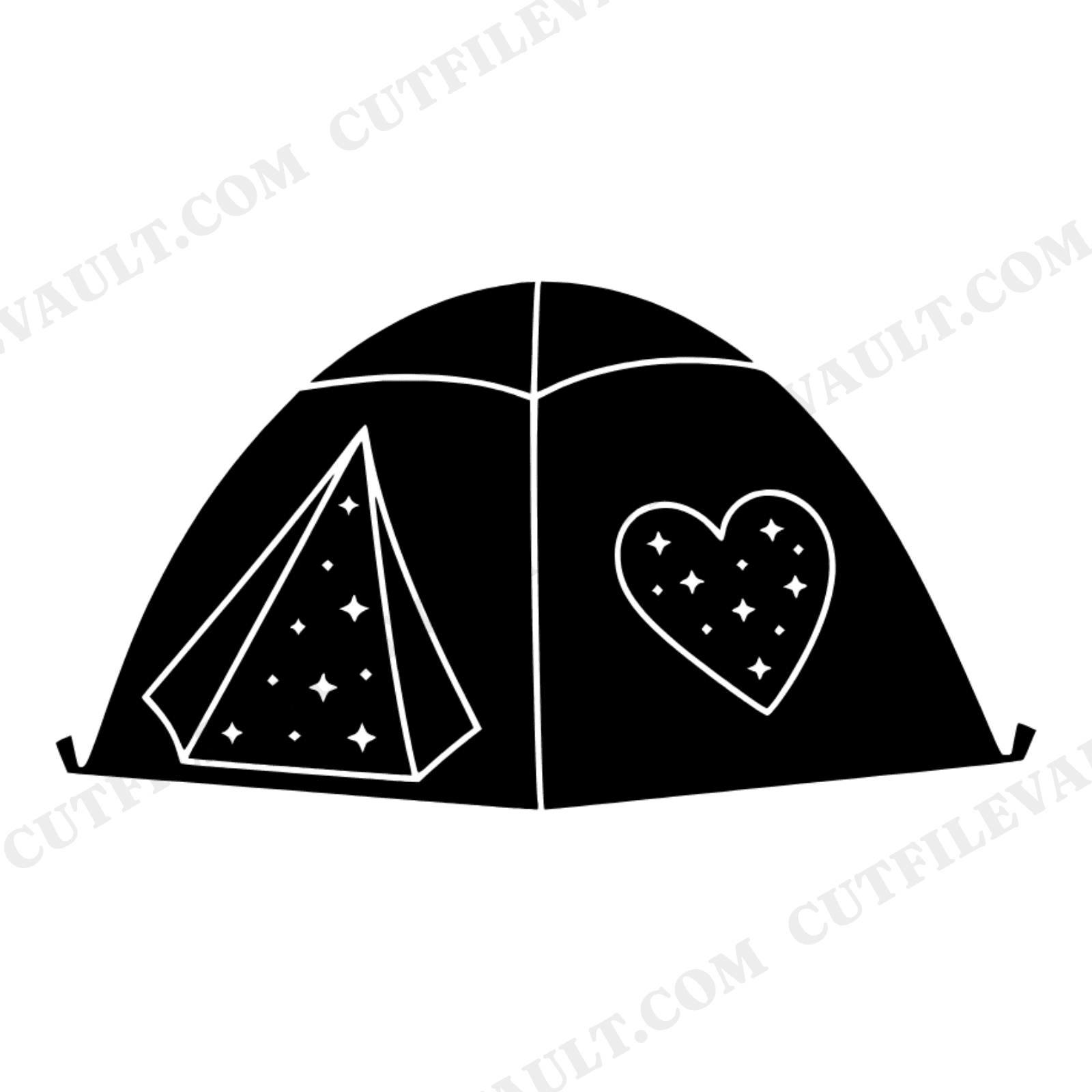 Valentine Camping Tent SVG, Heart Door Stars PNG, Romantic Outdoor Adventure Cut File Design, view 1