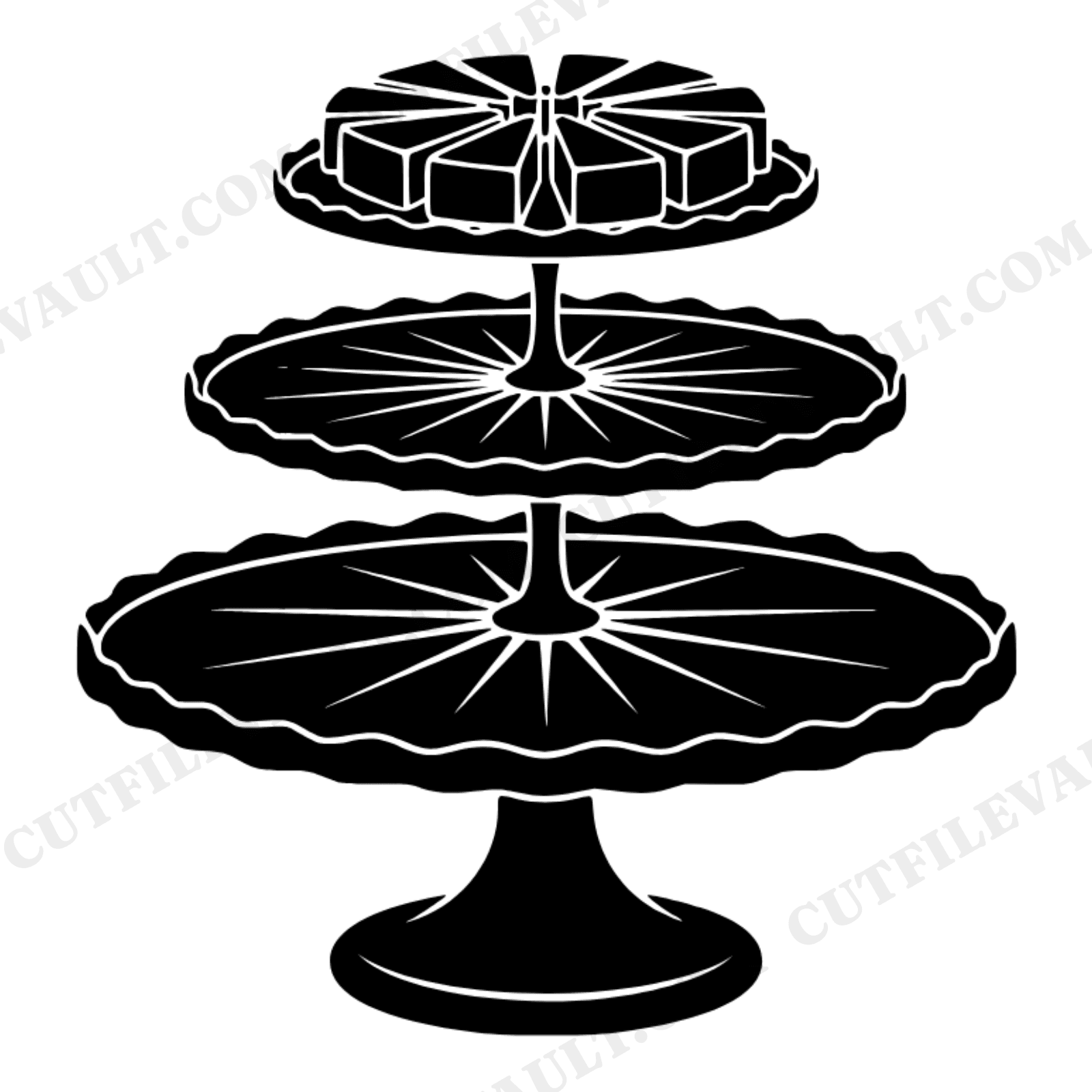 Retro Sunburst Cake Stand SVG PNG, Mid Century Wedding Bridal Shower, Atomic Age Tiered Cake, view 1