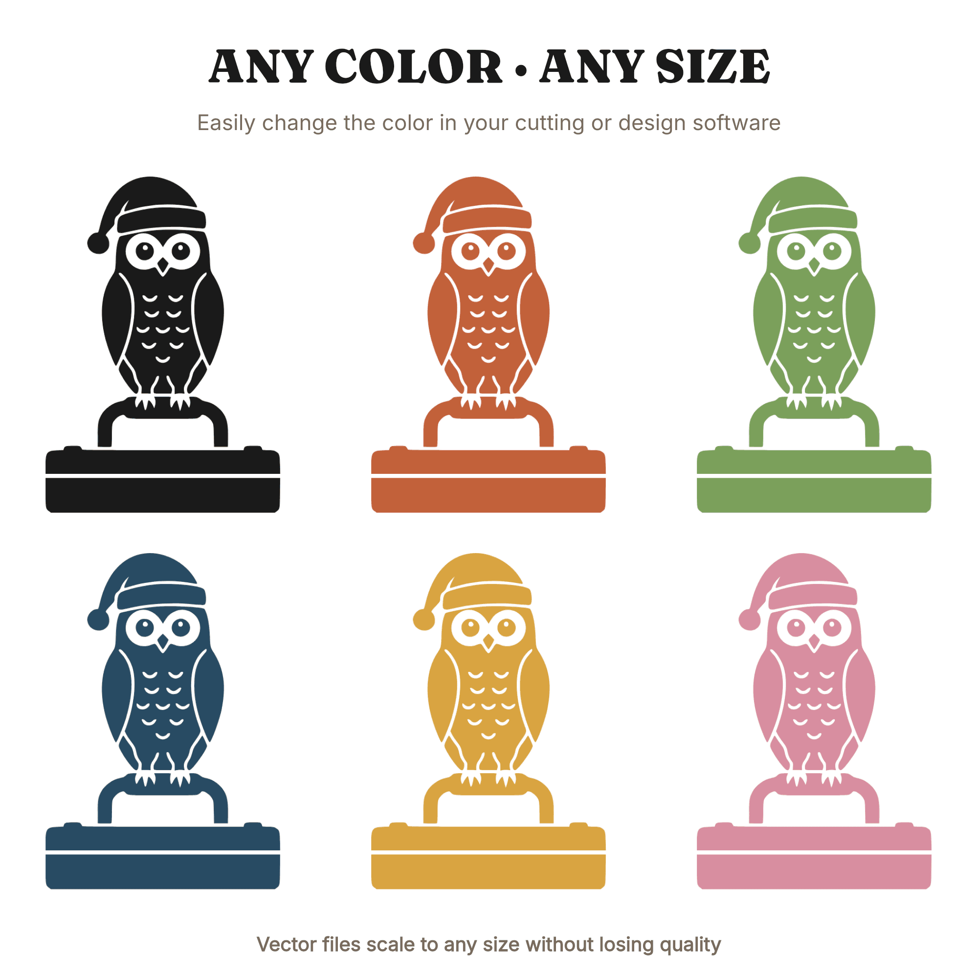 Christmas Owl on Toolbox Handle SVG PNG, Vintage Workshop Holiday Cut File, Scandinavian Winter Bird, view 2