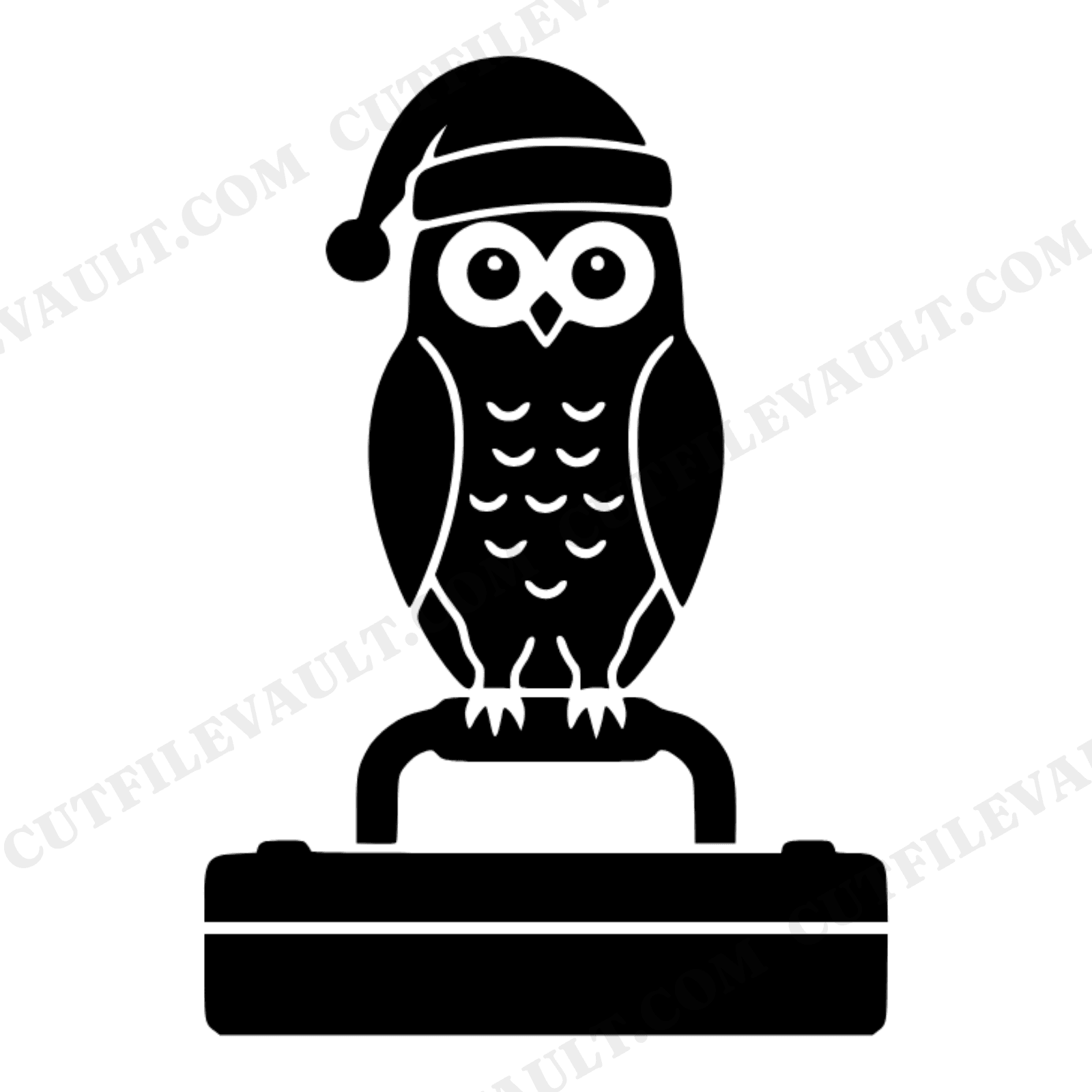Christmas Owl on Toolbox Handle SVG PNG, Vintage Workshop Holiday Cut File, Scandinavian Winter Bird, view 1