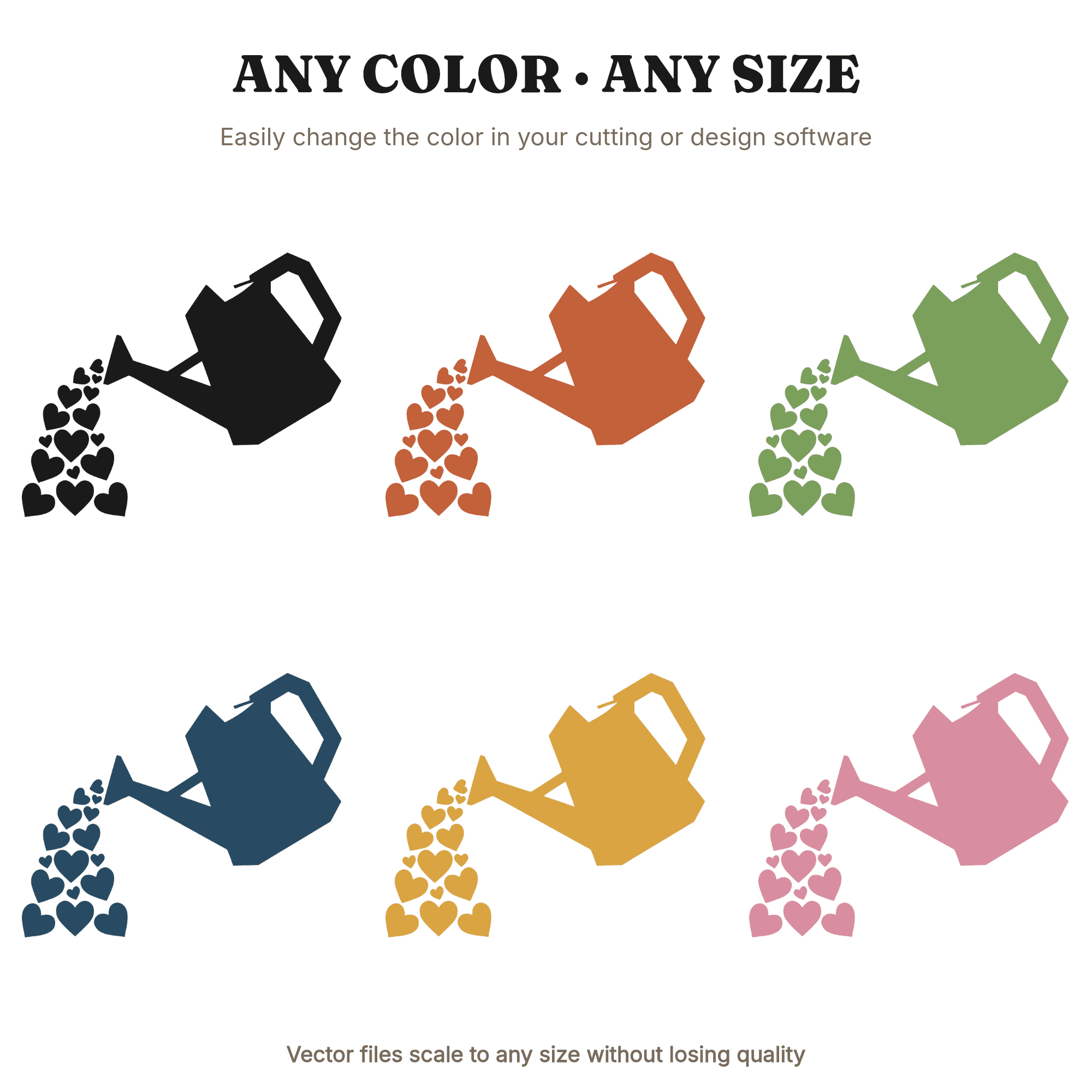 Vintage Watering Can Pouring Hearts SVG PNG, Grandparents Day Silhouette Cut File Design, view 2