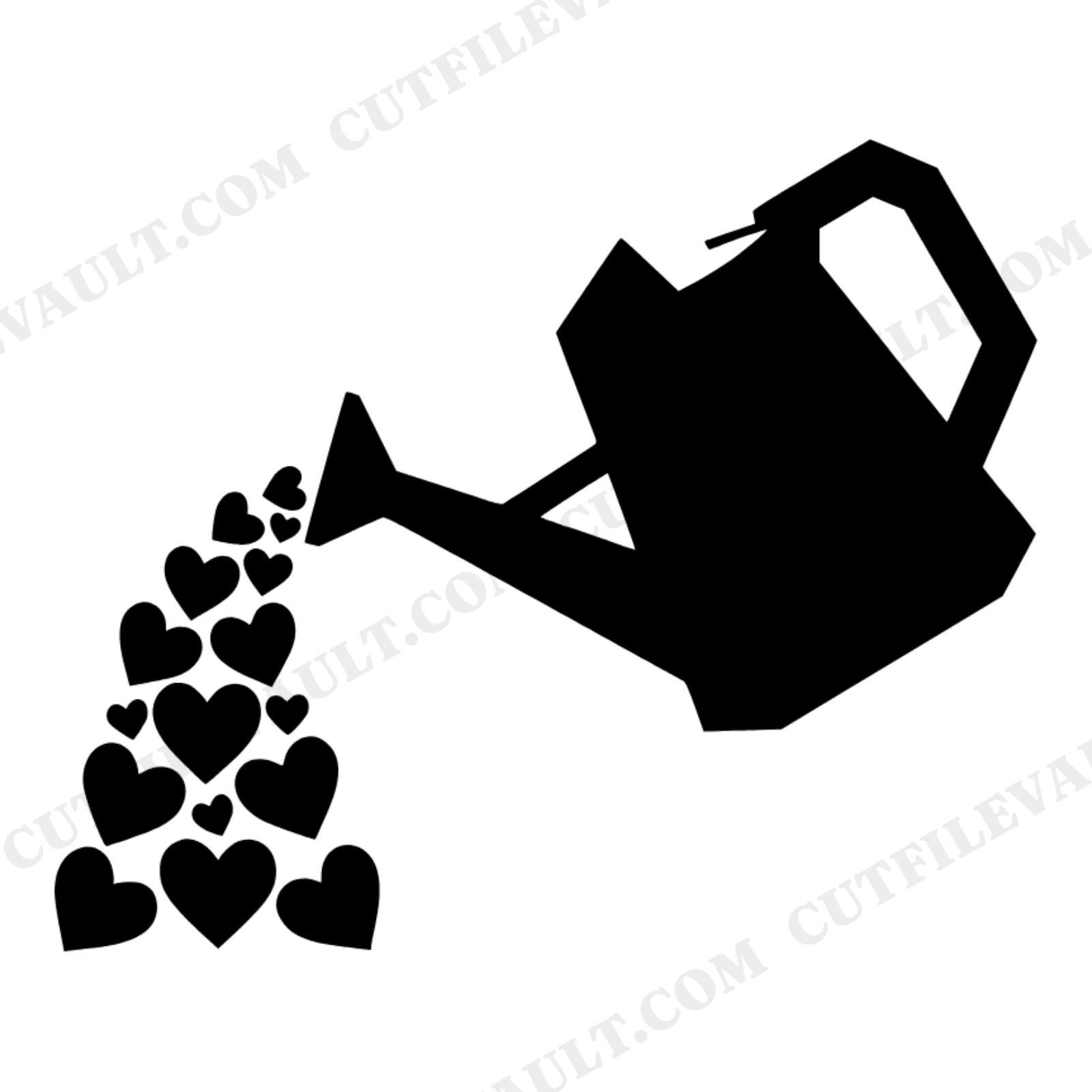 Vintage Watering Can Pouring Hearts SVG PNG, Grandparents Day Silhouette Cut File Design, view 1