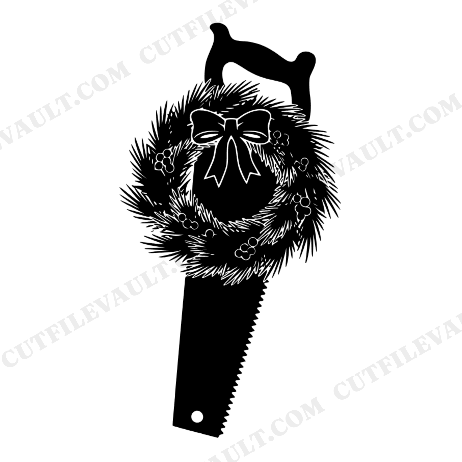 Vintage Hand Saw Wreath SVG PNG, Rustic Christmas Farmhouse Craft Cut File, Holiday Workshop Decor, view 1