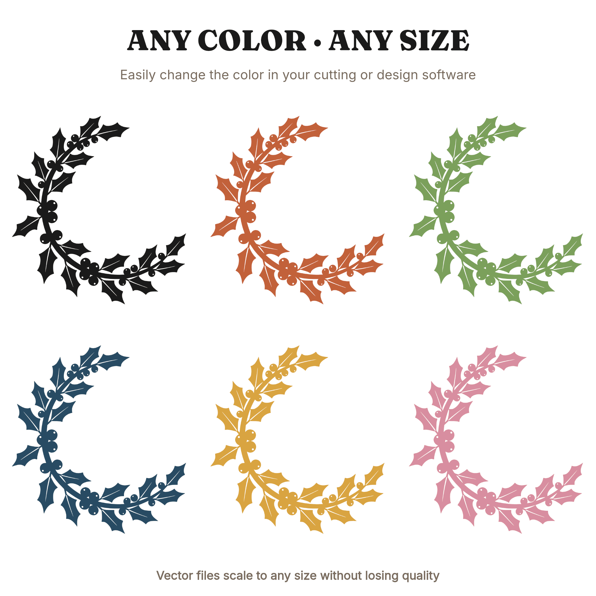 Crescent Holly Moon SVG PNG, Christmas Botanical Moon SVG, Cottagecore Holiday Cut File, view 2