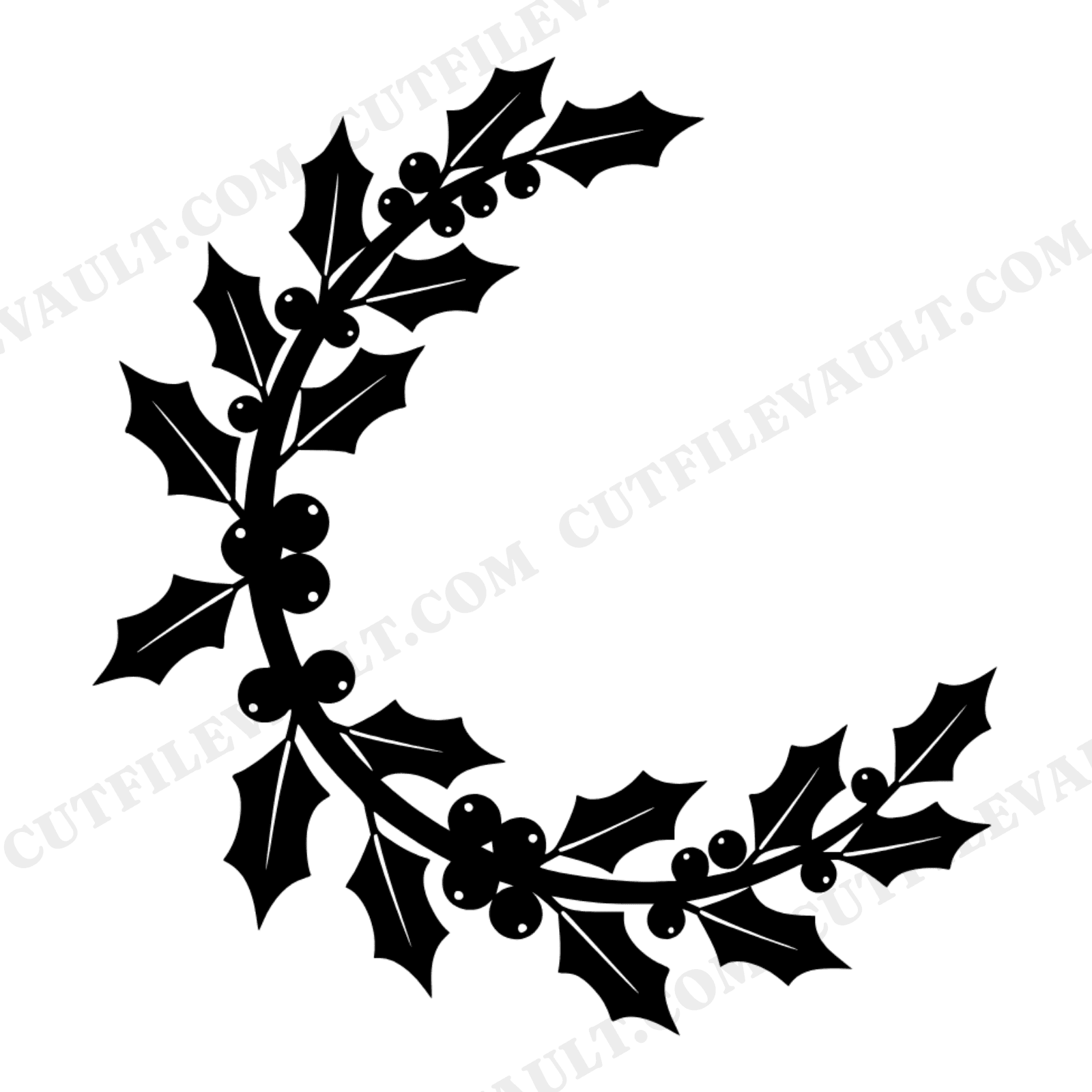 Crescent Holly Moon SVG PNG, Christmas Botanical Moon SVG, Cottagecore Holiday Cut File, view 1
